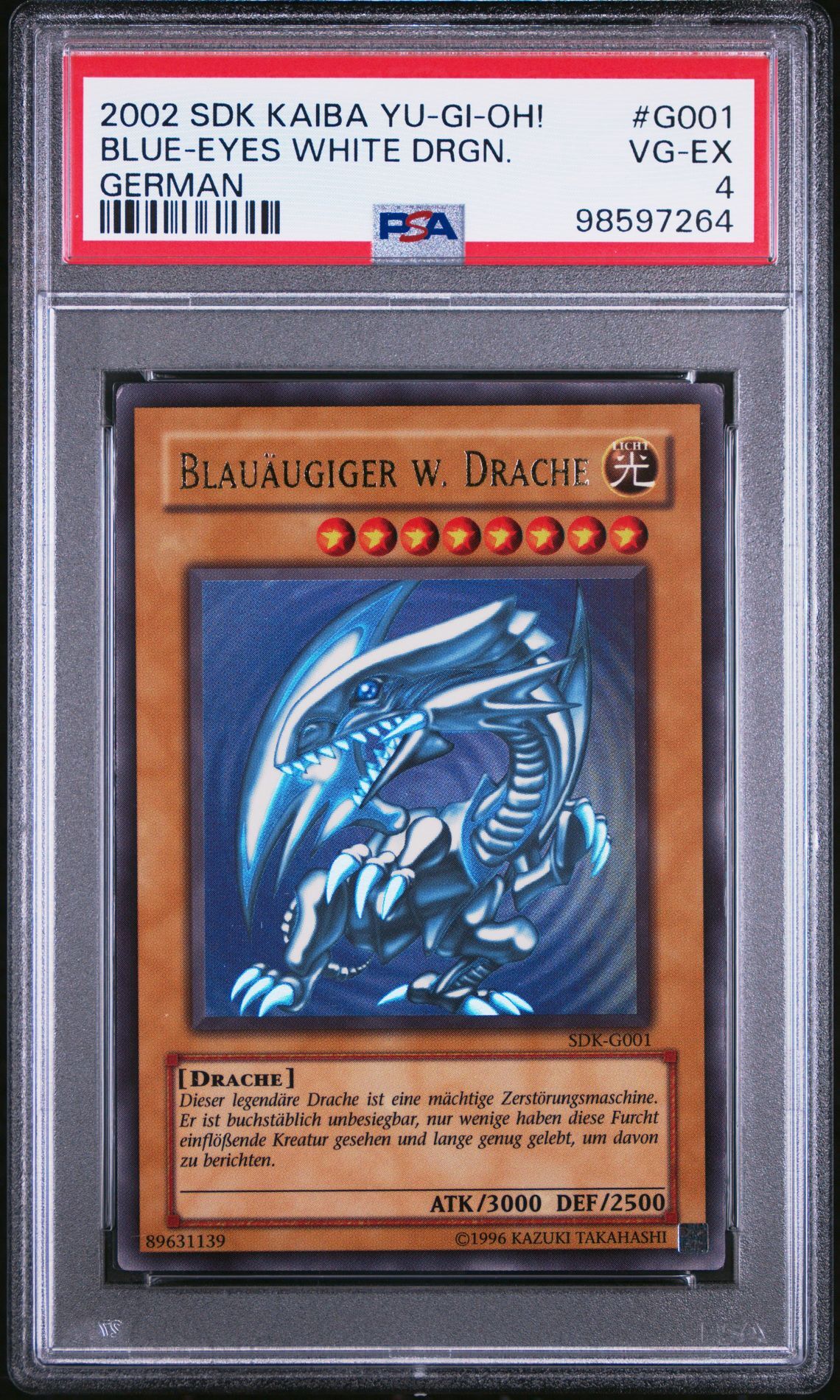 2002 YU-GI-OH! STARTER DECK: KAIBA G001 BLUE-EYES WHITE DRAGON GERMAN - PSA 4 VG-EX - Yu-Gi-Oh! 2002 YU-GI-OH! STARTER DECK: KAIBA G001 BLUE-EYES WHITE DRAGON GERMAN - PSA 4 VG-EX - Yu-Gi-Oh!