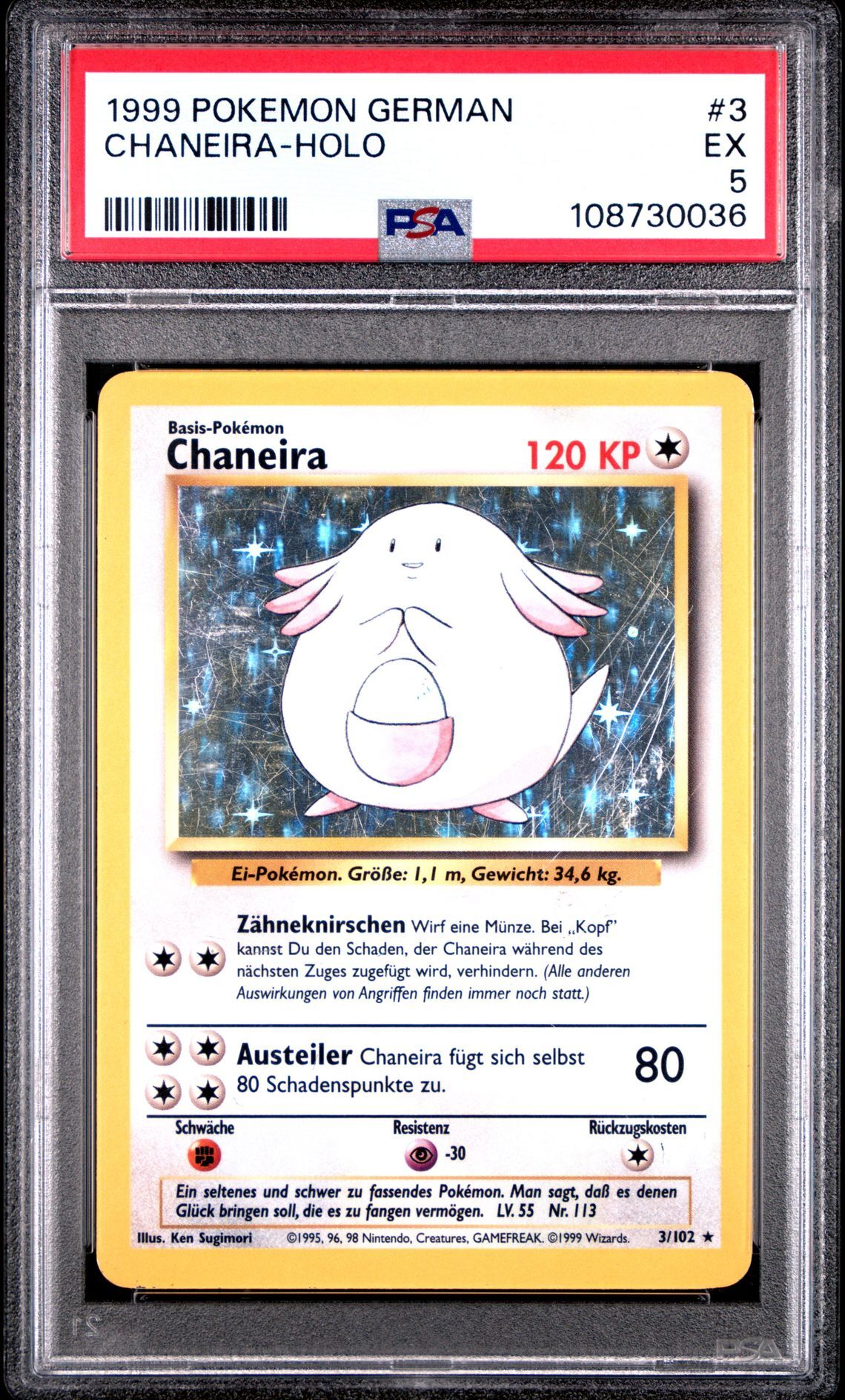 1999 POKEMON GERMAN 3 CHANEIRA-HOLO - PSA 5 EX - Pokémon 1999 POKEMON GERMAN 3 CHANEIRA-HOLO - PSA 5 EX - Pokémon