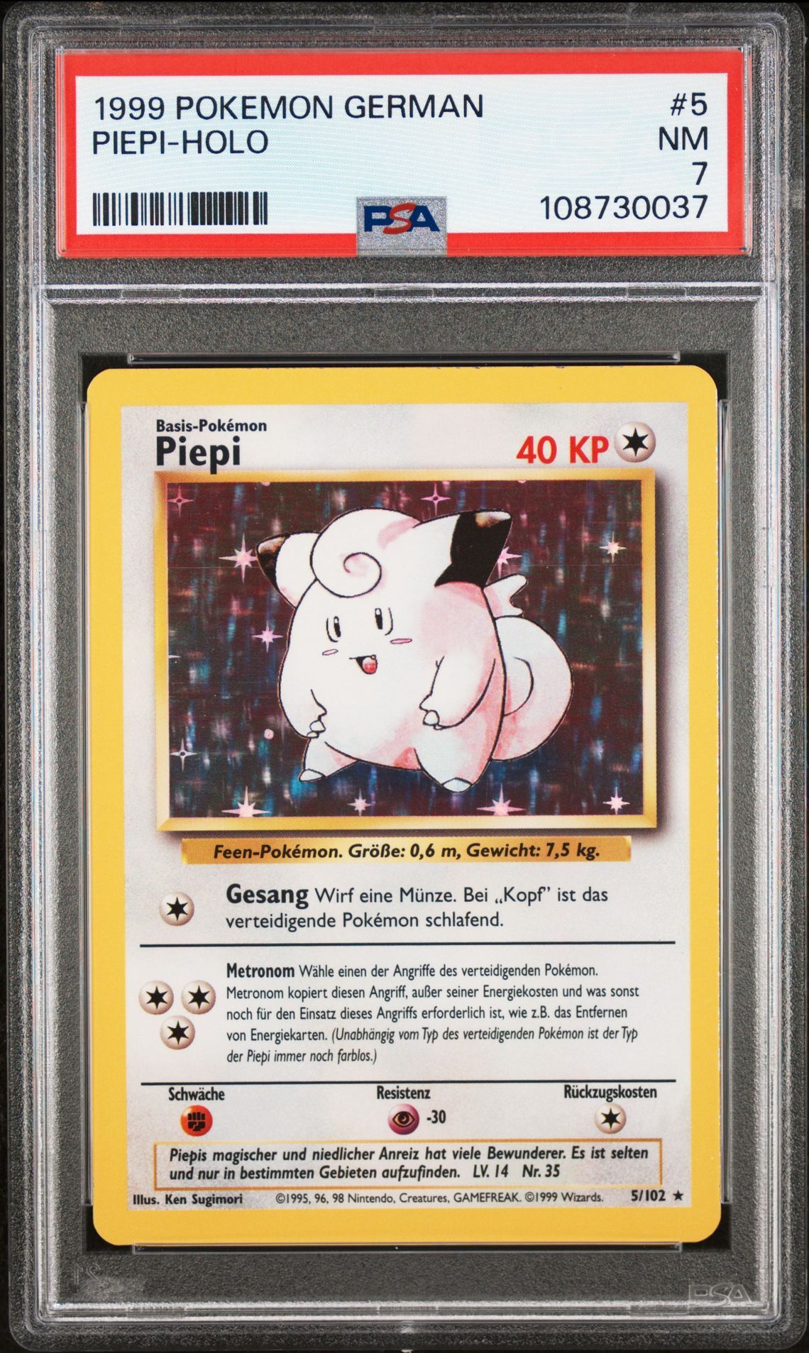 1999 POKEMON GERMAN 5 PIEPI-HOLO - PSA 7 NM - Pokémon