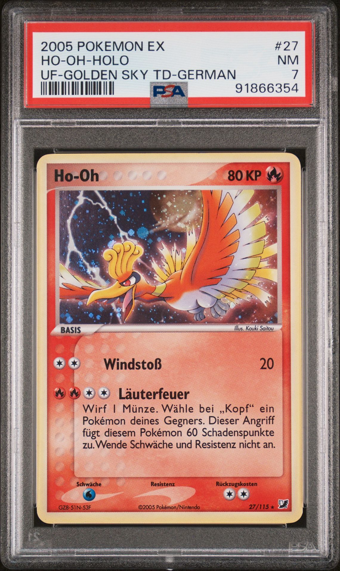 2005 POKEMON EX UNSEEN FORCES 27 HO-OH-HOLO GOLDEN SKY THEME DECK-GERMAN - PSA 7 NM - Pokémon 2005 POKEMON EX UNSEEN FORCES 27 HO-OH-HOLO GOLDEN SKY THEME DECK-GERMAN - PSA 7 NM - Pokémon