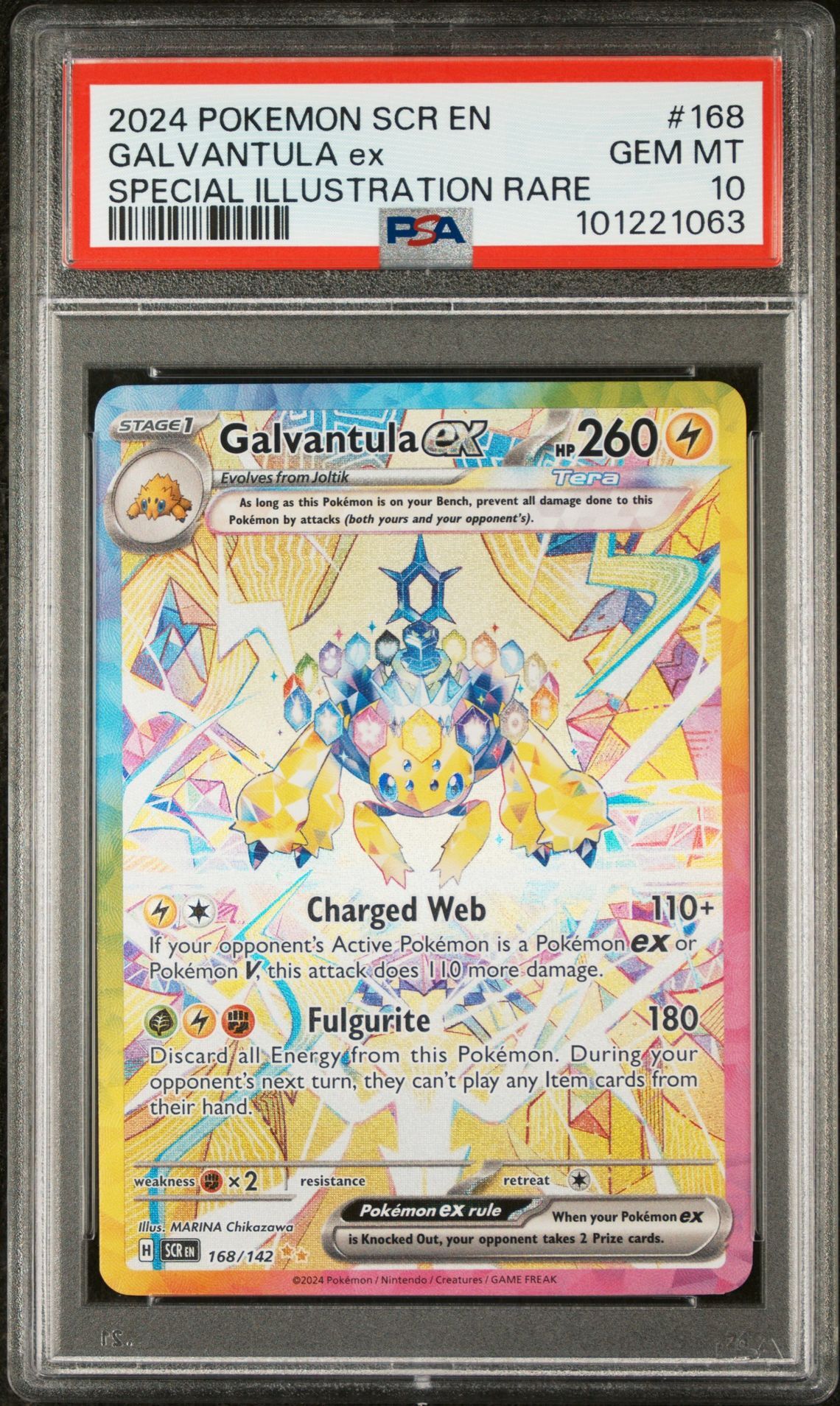 2024 POKEMON SCR EN-STELLAR CROWN #168 GALVANTULA ex SPECIAL ILLUSTRATION RARE - PSA 10 GEM-MT - Pokemon