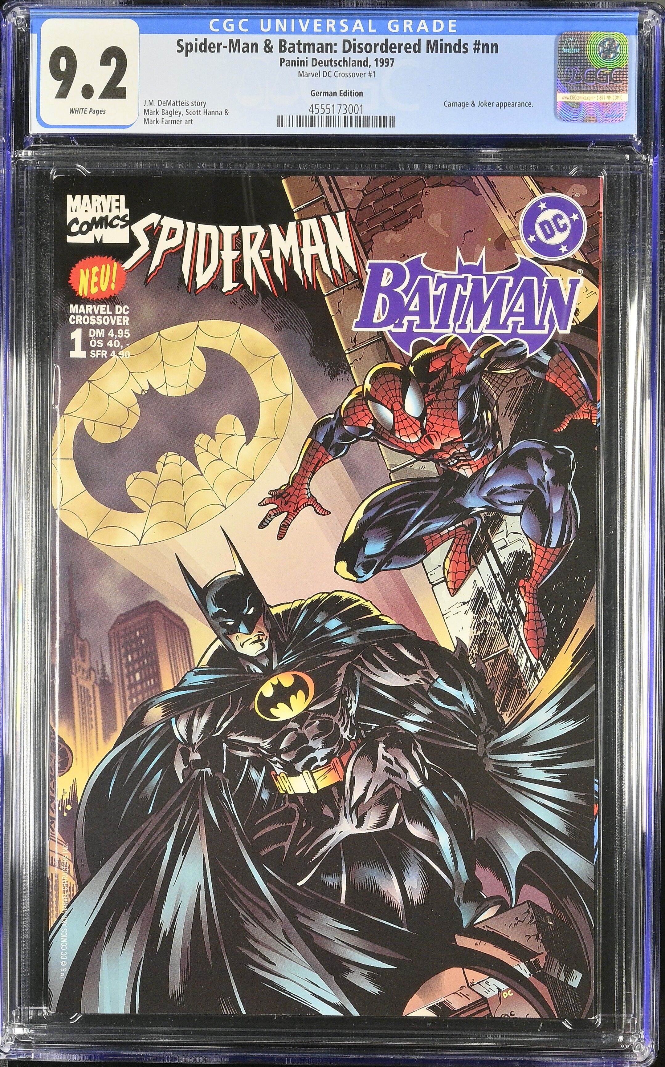 Spider-Man Batman Disordered Minds #nn Marvel DC Crossover #1 CGC 9.2 Top Pop