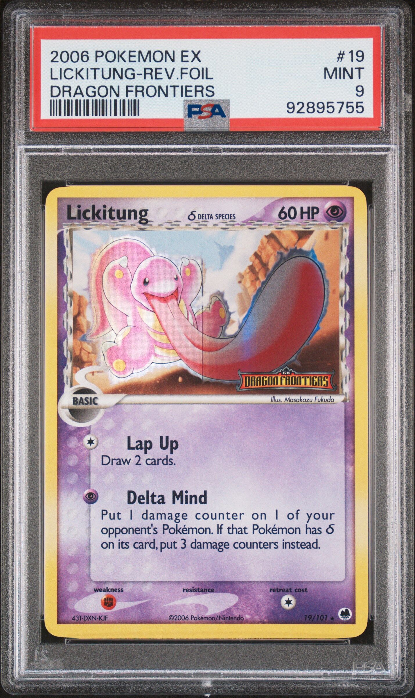 2006 POKEMON EX DRAGON FRONTIERS 19 LICKITUNG-REVERSE FOIL - PSA 9 MINT - Pokémon 2006 POKEMON EX DRAGON FRONTIERS 19 LICKITUNG-REVERSE FOIL - PSA 9 MINT - Pokémon