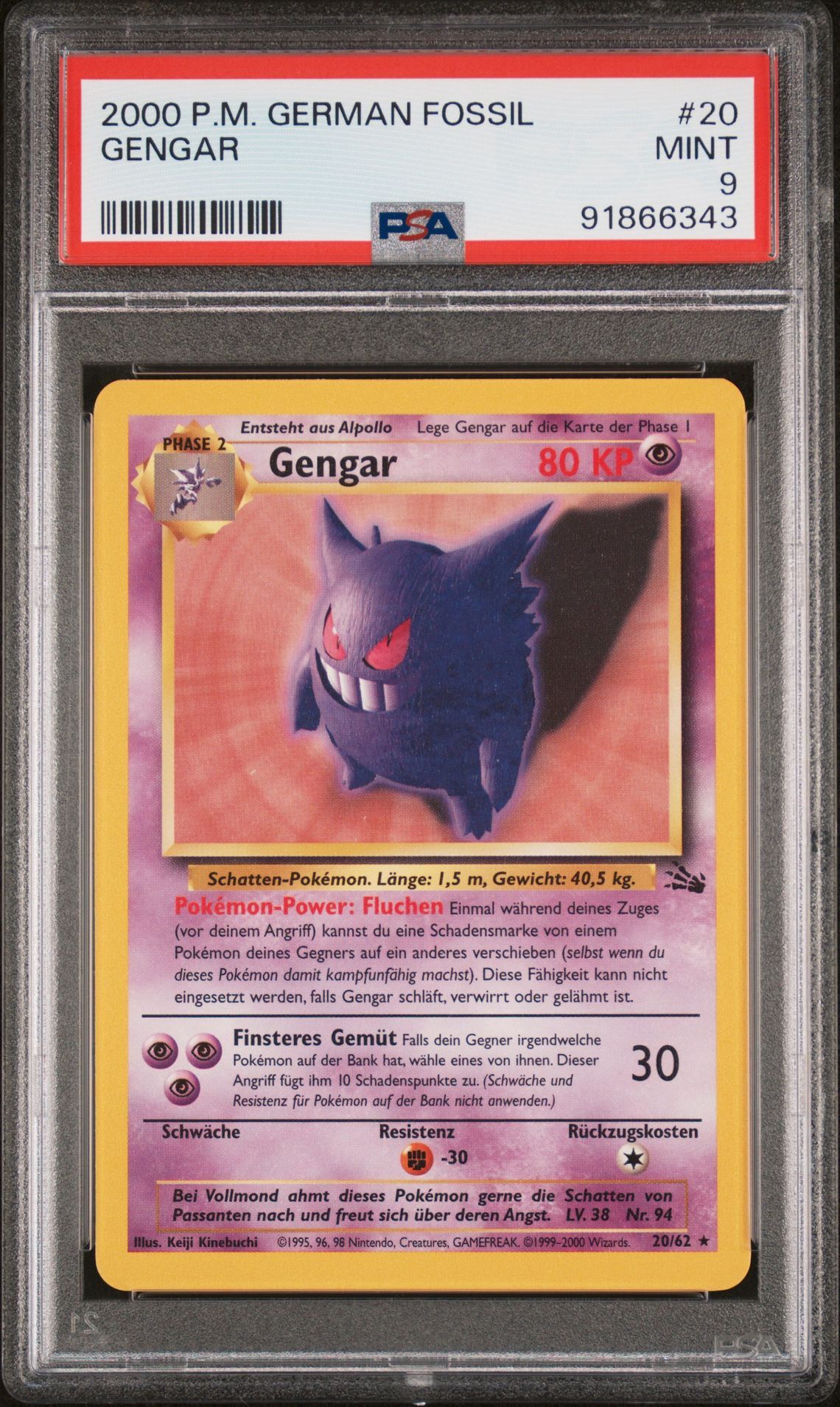 2000 POKEMON GERMAN FOSSIL 20 GENGAR - PSA 9 MINT - Pokémon