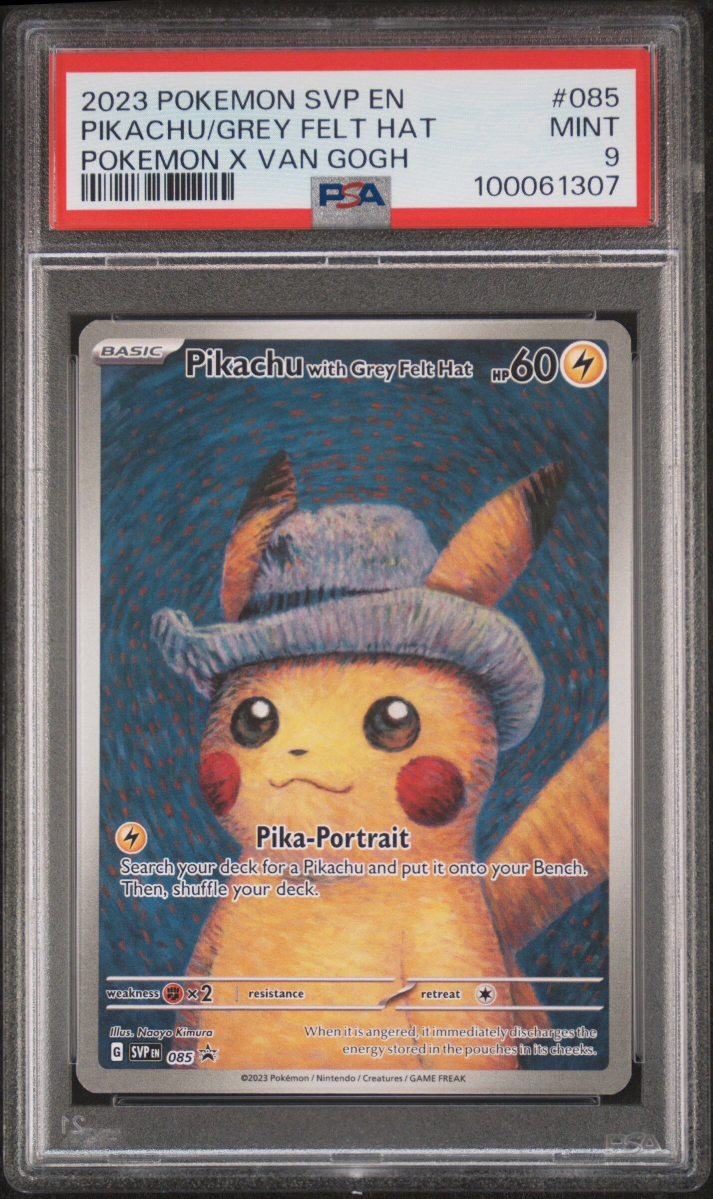 Pikachu with Grey Felt Hat SVP 085 - Van Gogh Pikachu Promo - PSA 9 MINT - Pokemon