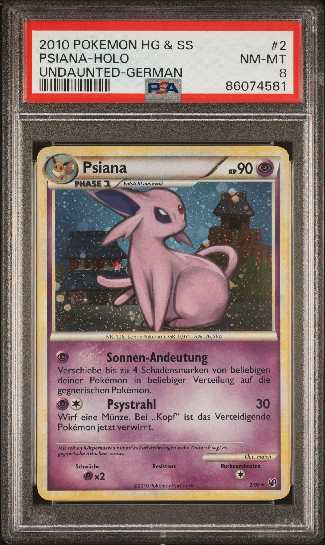2010 POKEMON HEARTGOLD & SOULSILVER UNDAUNTED 2 PSIANA-HOLO GERMAN - PSA 8 NM-MT 2010 POKEMON HEARTGOLD & SOULSILVER UNDAUNTED 2 PSIANA-HOLO GERMAN - PSA 8 NM-MT