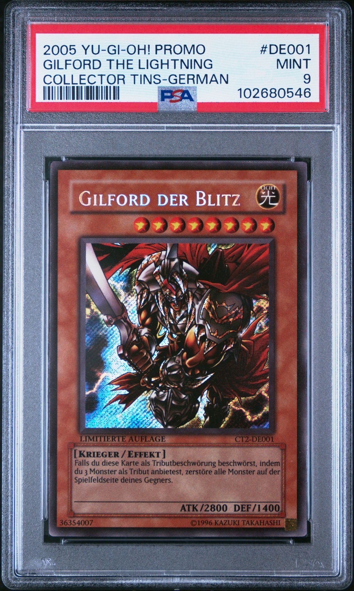 2005 YU-GI-OH! PROMO DE001 GILFORD THE LIGHTNING COLLECTOR TINS-GERMAN - PSA 9 MINT - Yu-Gi-Oh! 2005 YU-GI-OH! PROMO DE001 GILFORD THE LIGHTNING COLLECTOR TINS-GERMAN - PSA 9 MINT - Yu-Gi-Oh!