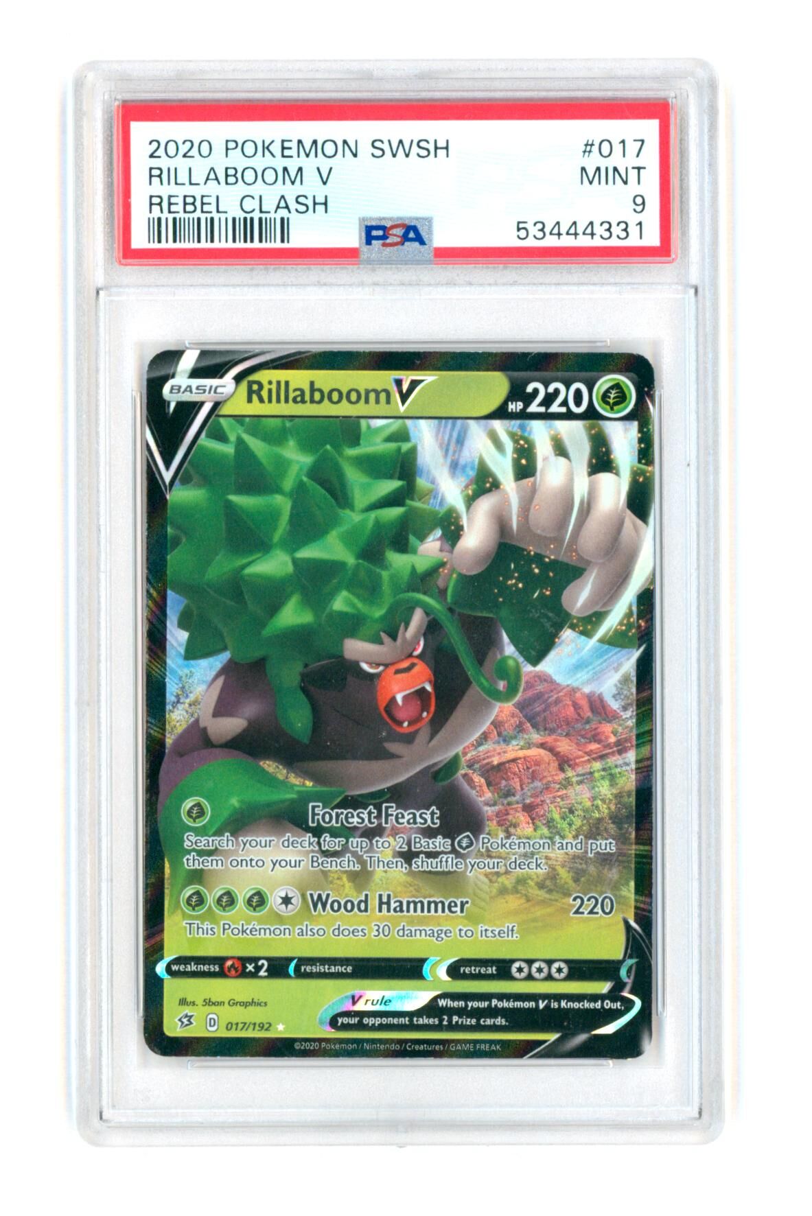 Rillaboom V 017/192 - SWSH - Rebel Clash - 2020 - PSA 9 MINT - Pokémon Rillaboom V 017/192 - SWSH - Rebel Clash - 2020 - PSA 9 MINT - Pokémon