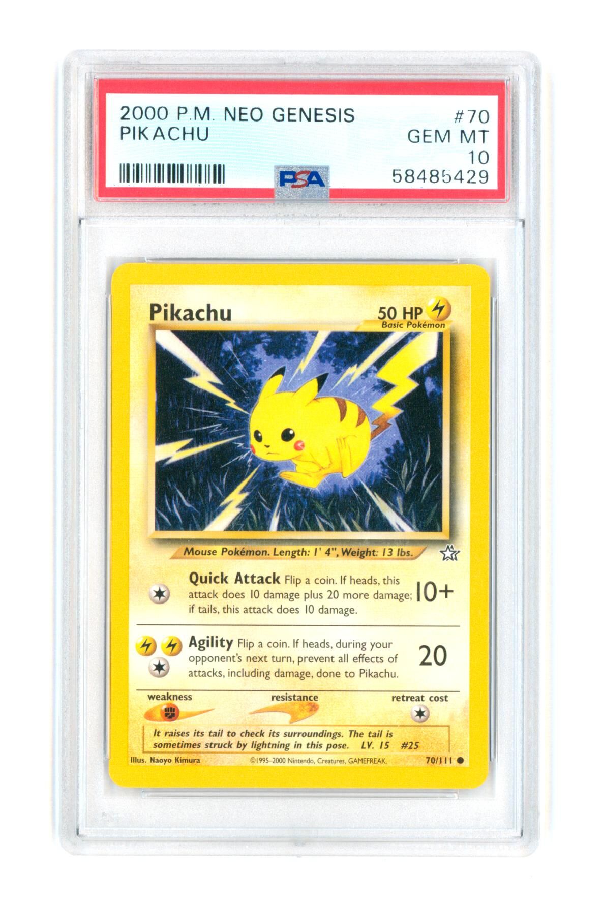 Pikachu 70/111 - Neo Genesis - 2000 - PSA 10 GEM-MT - Pokémon