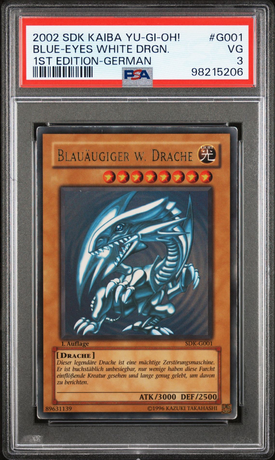 2002 YU-GI-OH! STARTER DECK: KAIBA G001 BLUE-EYES WHITE DRAGON 1ST EDITION-GERMAN - PSA 3 VG - Yu-Gi-Oh!
