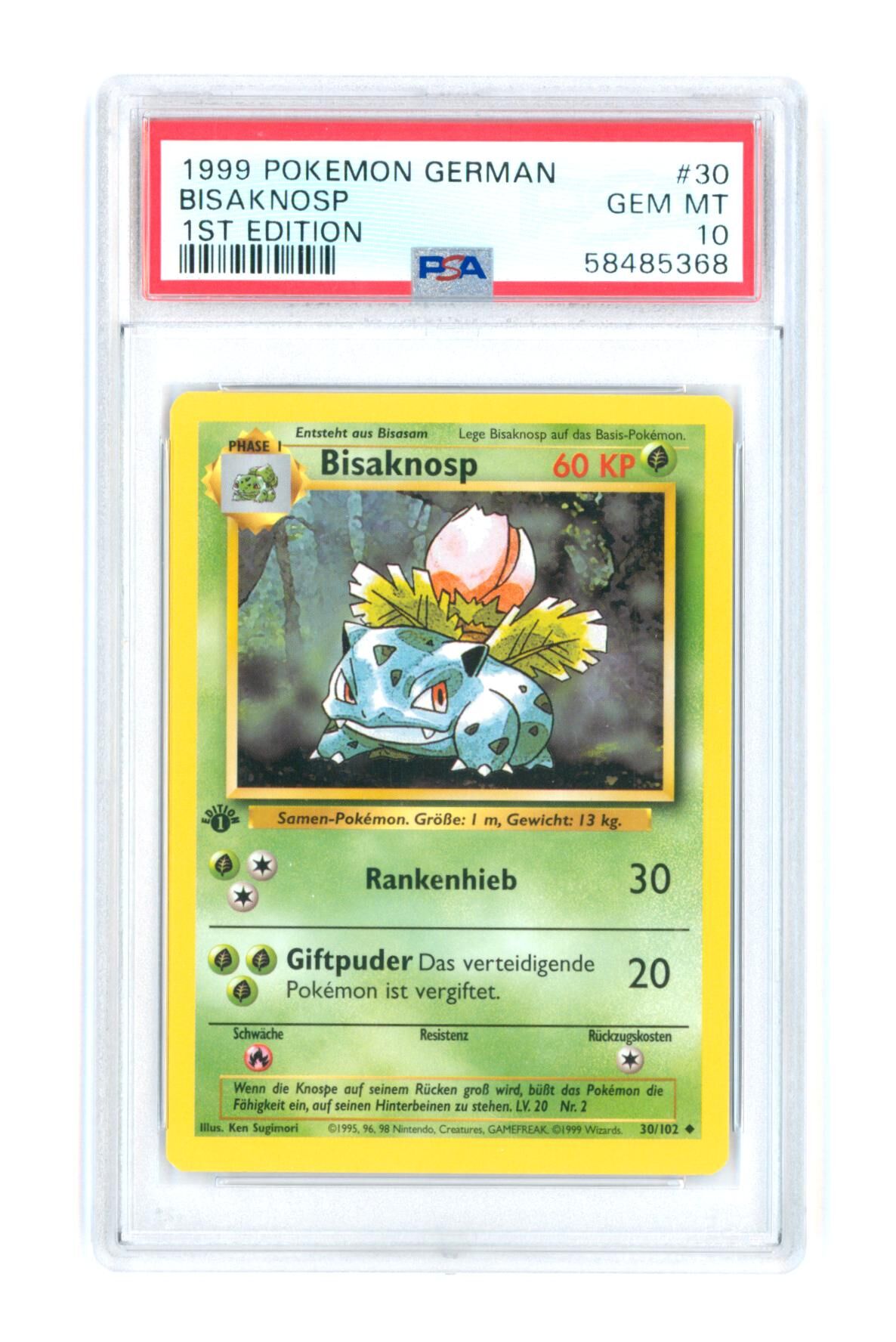 Bisaknosp 30/102 - 1st Edition - 1999 Base Set - PSA 10 GEM-MT - Pokémon Bisaknosp 30/102 - 1st Edition - 1999 Base Set - PSA 10 GEM-MT - Pokémon