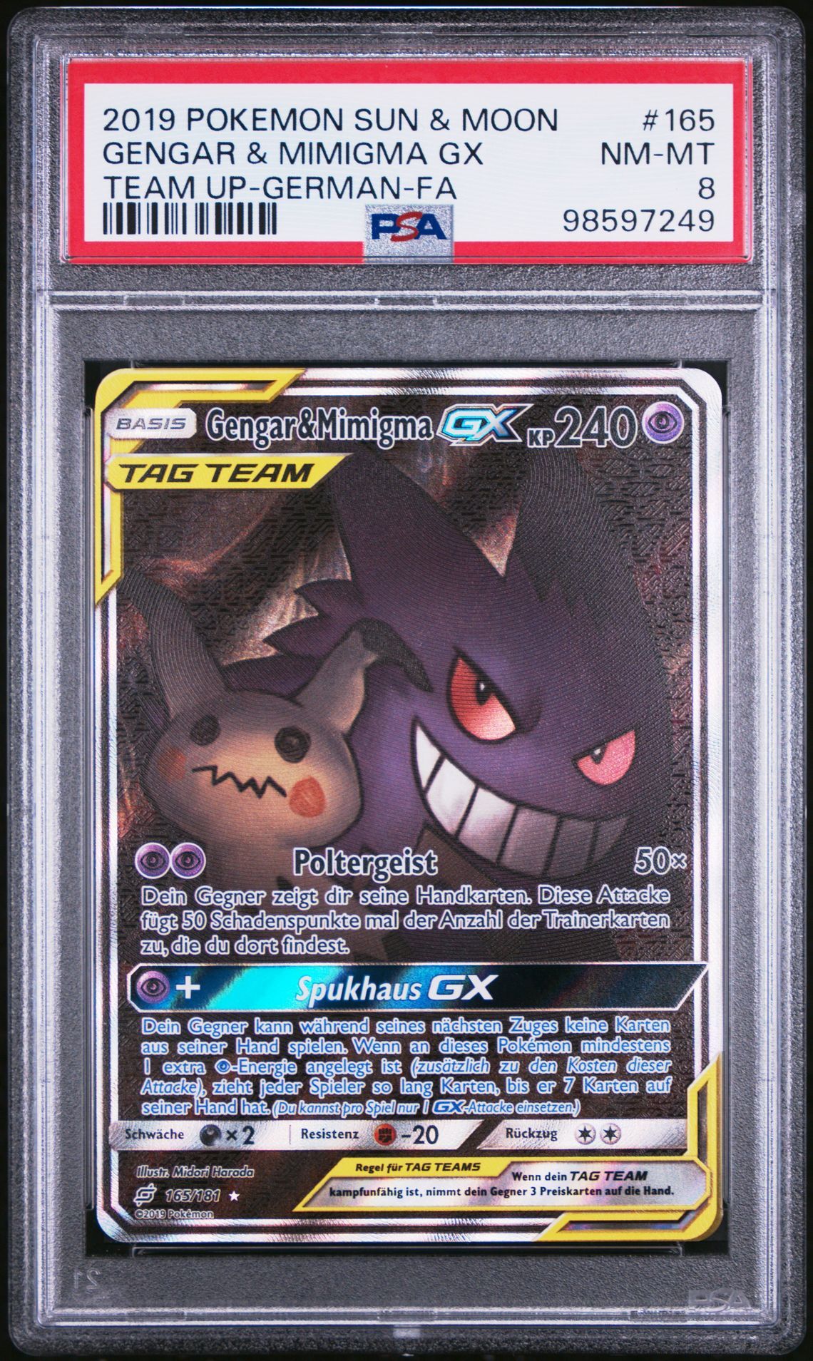 2019 POKEMON SUN & MOON TEAM UP 165 FULL ART/GENGAR & MIMIGMA GX GERMAN - PSA 8 NM-MT - Pokémon 2019 POKEMON SUN & MOON TEAM UP 165 FULL ART/GENGAR & MIMIGMA GX GERMAN - PSA 8 NM-MT - Pokémon