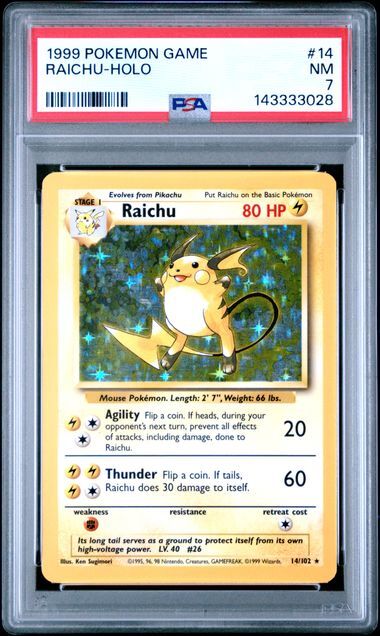 Raichu #14 - Base Set - Holo - PSA 7 NM - Pokemon