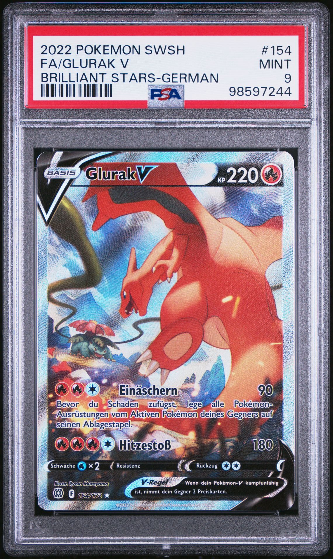 2022 POKEMON SWORD & SHIELD BRILLIANT STARS 154 FULL ART/GLURAK V GERMAN - PSA 9 MINT - Pokémon 2022 POKEMON SWORD & SHIELD BRILLIANT STARS 154 FULL ART/GLURAK V GERMAN - PSA 9 MINT - Pokémon