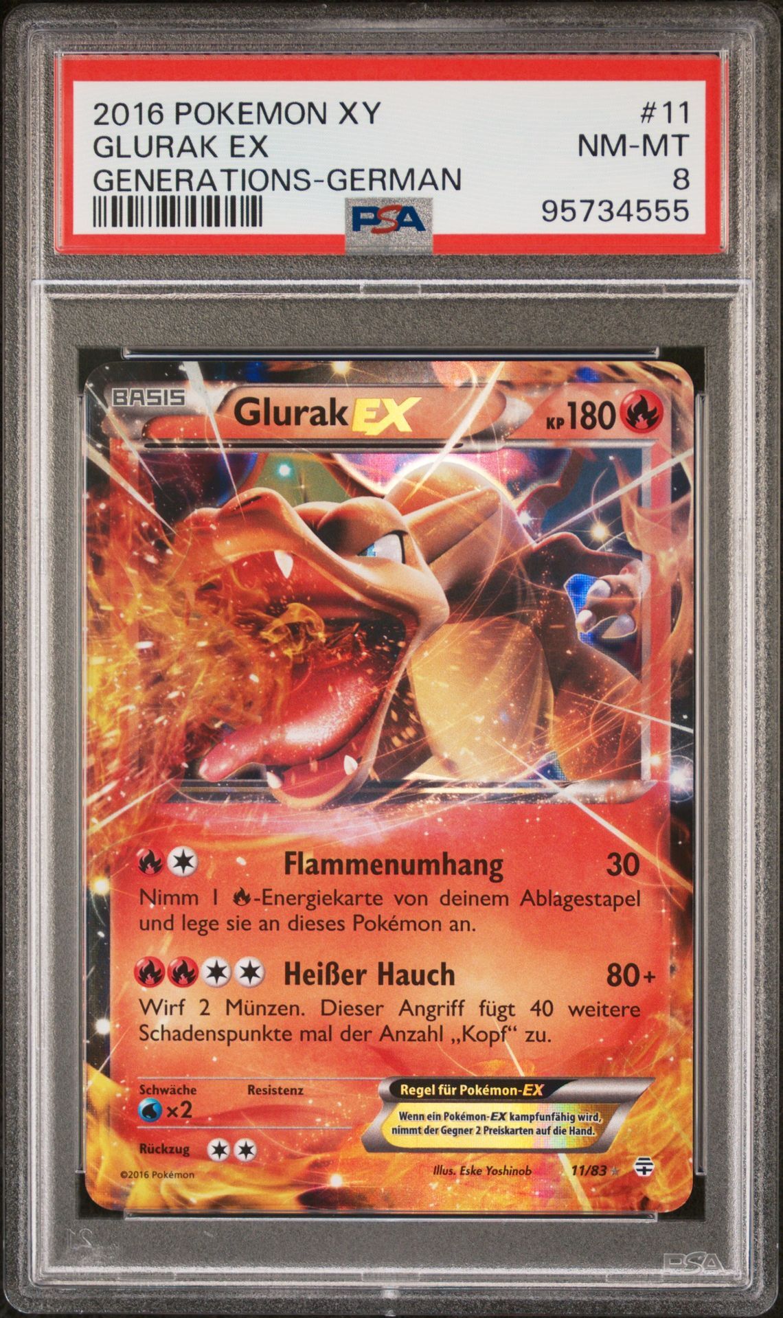 2016 POKEMON XY GENERATIONS 11 GLURAK EX GERMAN - PSA 8 NM-MT - Pokémon