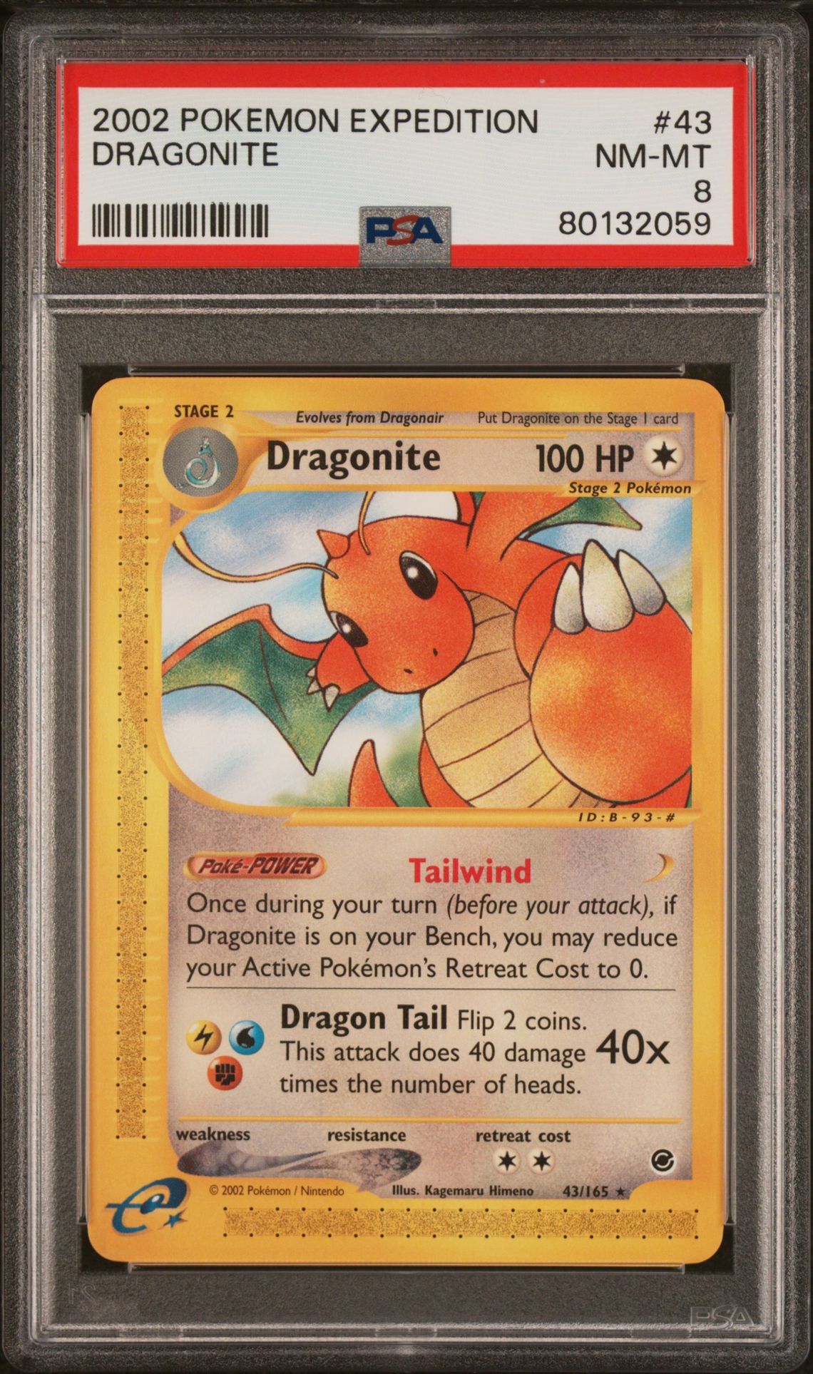 2002 POKEMON EXPEDITION 43 DRAGONITE - PSA 8 NM-MT