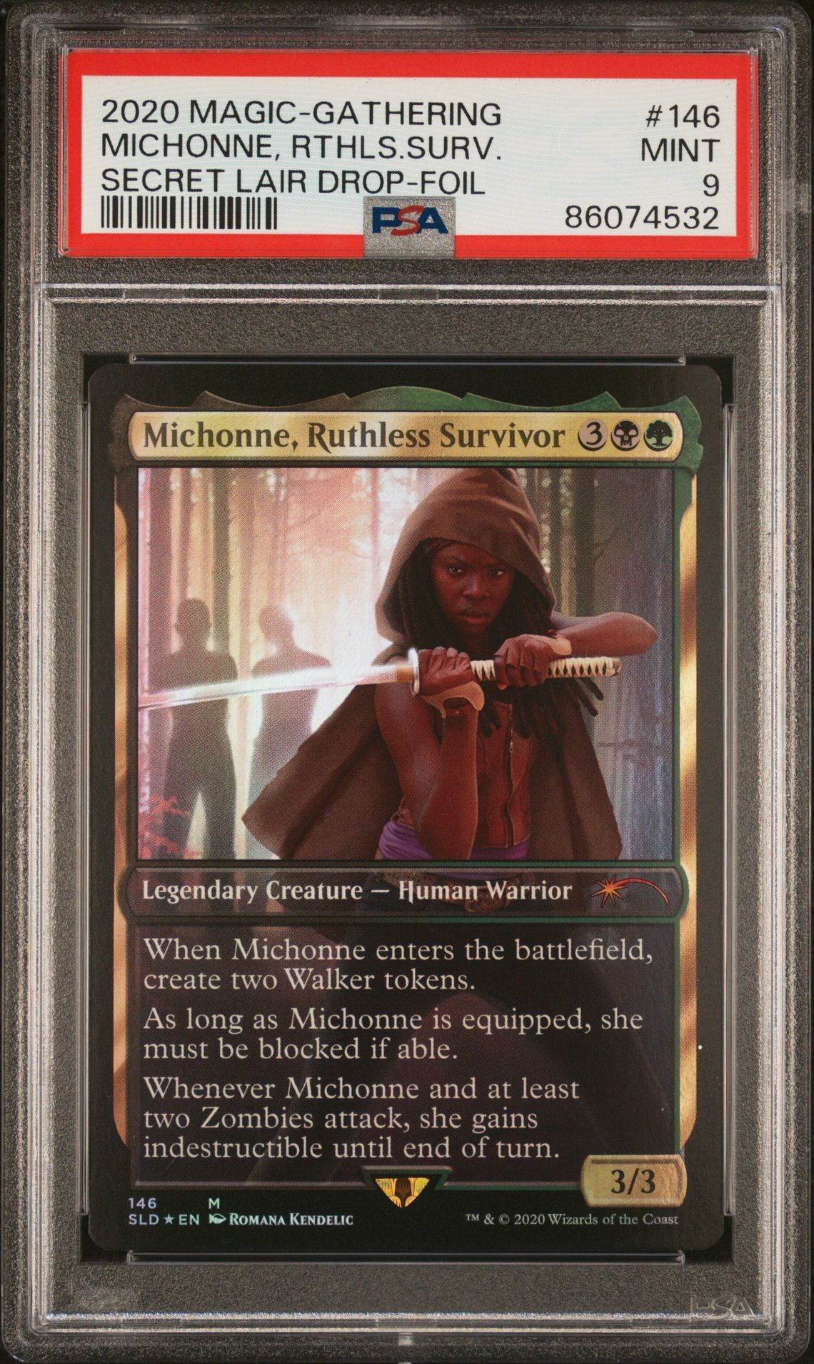 2020 MAGIC THE GATHERING SECRET LAIR DROP 146 MICHONNE, RUTHLESS SURVIVOR FOIL - PSA 9 MINT