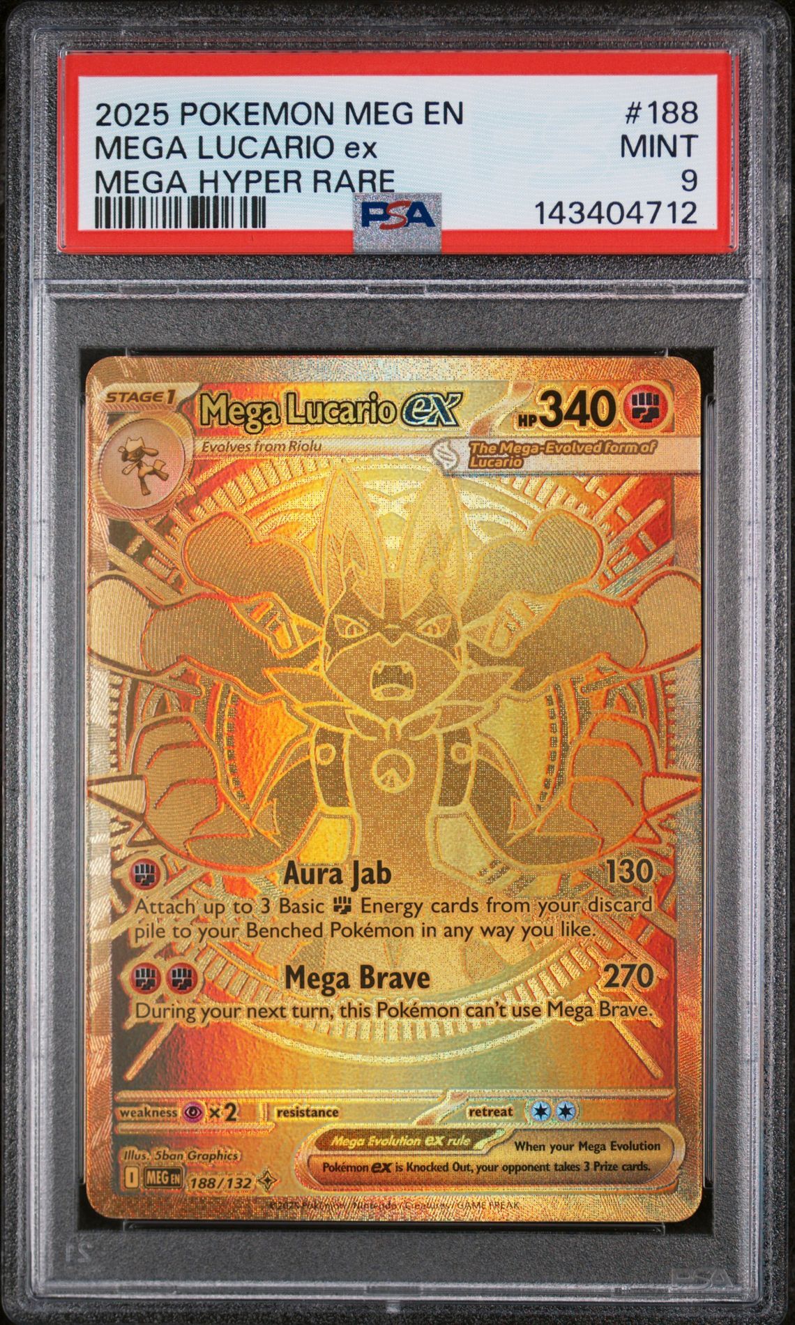 2025 POKEMON MEG EN-MEGA EVOLUTION #188 MEGA LUCARIO ex MEGA HYPER RARE - PSA 9 MINT - Pokemon