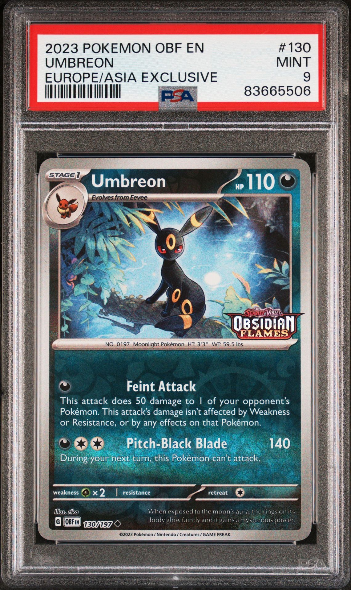 2023 POKEMON OBF EN-OBSIDIAN FLAMES 130 UMBREON EUROPE EXCLUSIVE - PSA 9 MINT 2023 POKEMON OBF EN-OBSIDIAN FLAMES 130 UMBREON EUROPE EXCLUSIVE - PSA 9 MINT