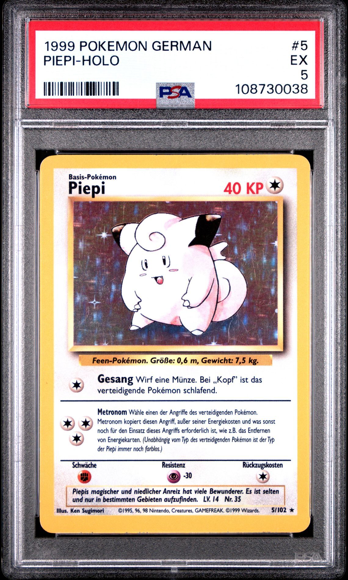 1999 POKEMON GERMAN 5 PIEPI-HOLO - PSA 5 EX - Pokémon 1999 POKEMON GERMAN 5 PIEPI-HOLO - PSA 5 EX - Pokémon