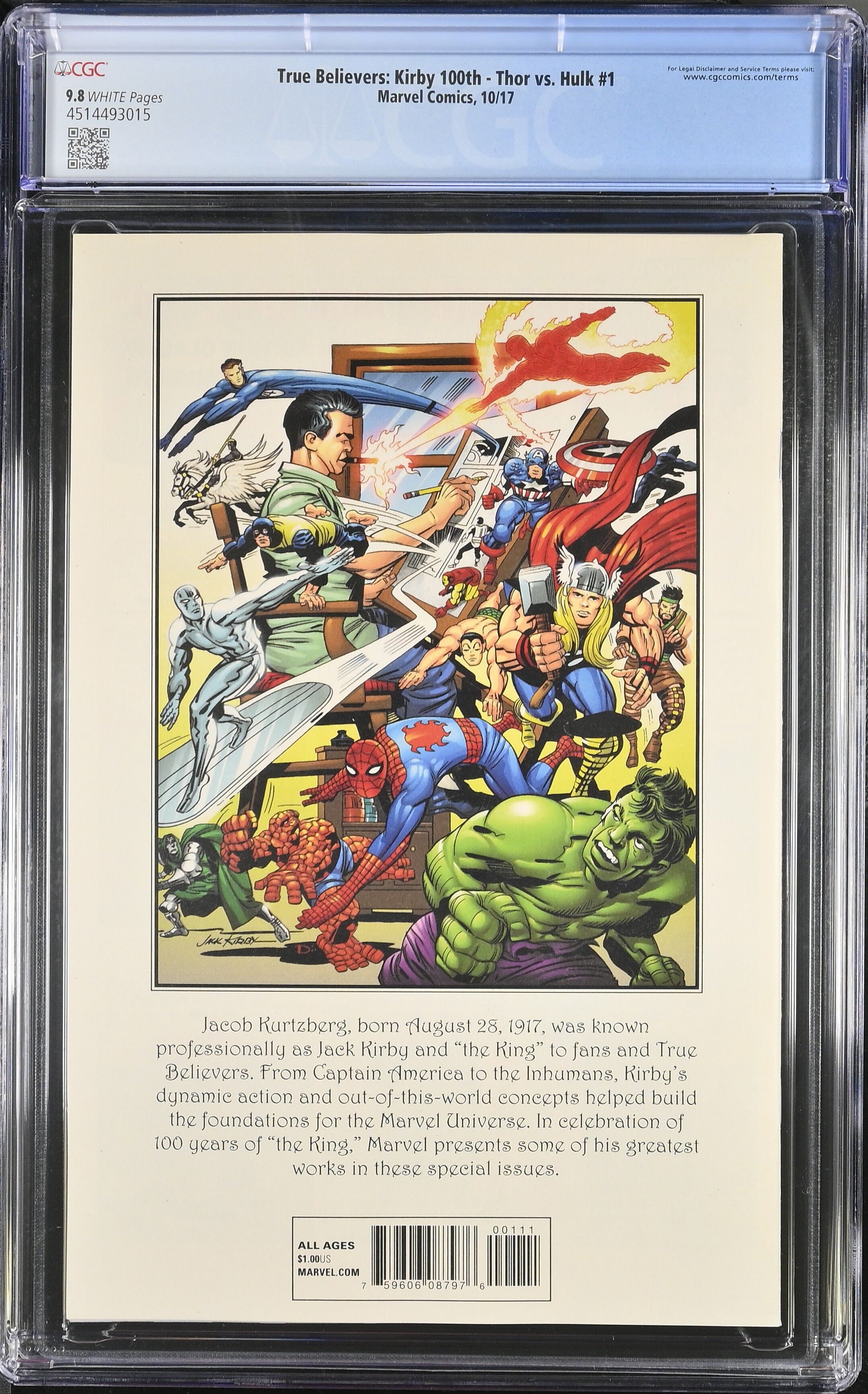 True Believers Kirby 100th Thor vs Hulk #1 CGC 9.8 Top Pop!