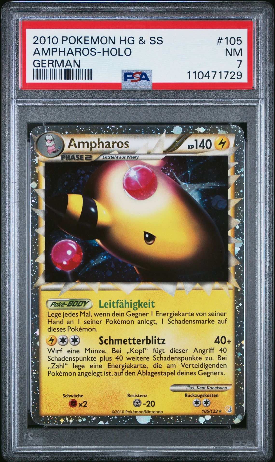 2010 POKEMON HEARTGOLD & SOULSILVER 105 AMPHAROS-HOLO GERMAN - PSA 7 NM - Pokémon 2010 POKEMON HEARTGOLD & SOULSILVER 105 AMPHAROS-HOLO GERMAN - PSA 7 NM - Pokémon