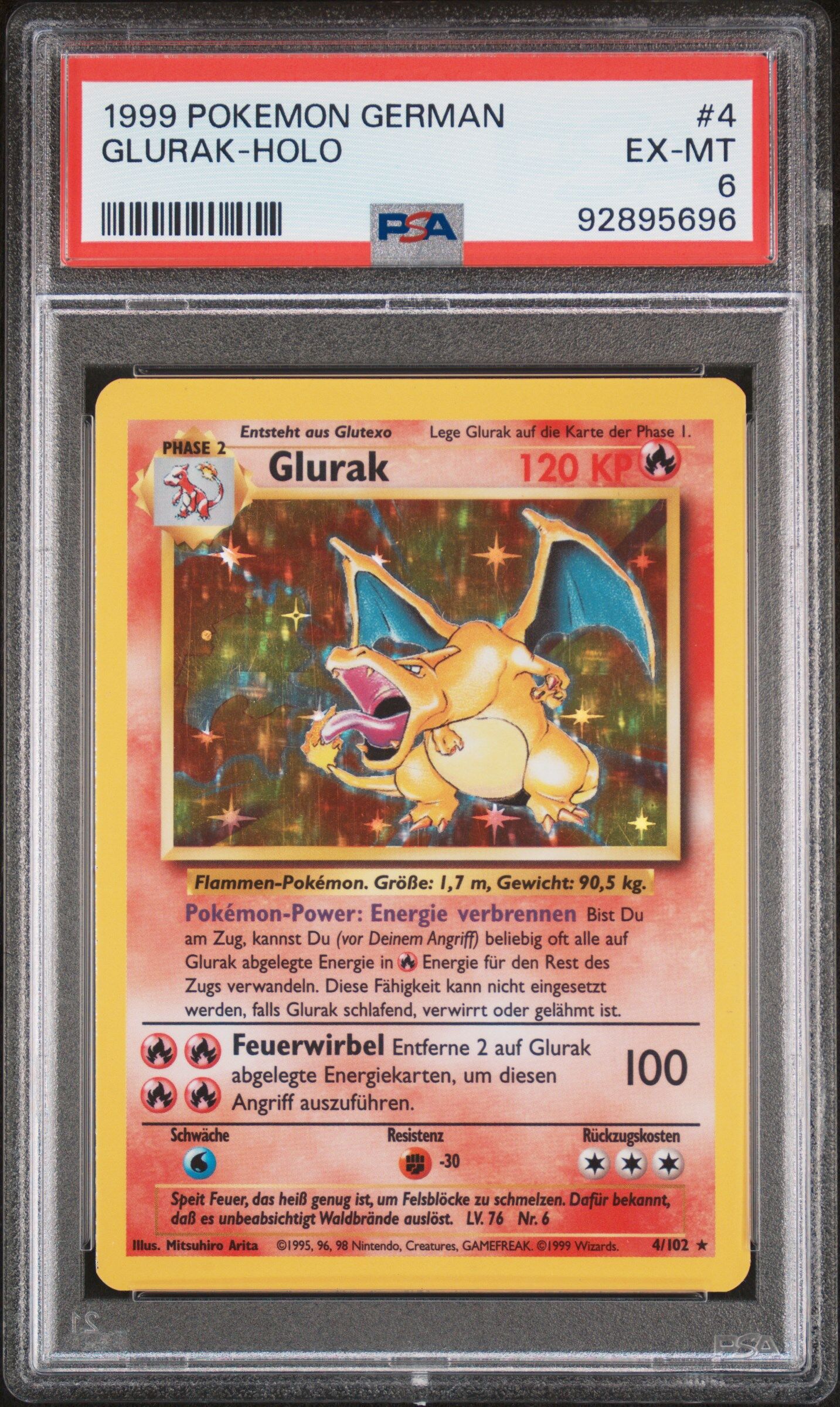 1999 POKEMON GERMAN 4 GLURAK-HOLO - PSA 6 EX-MT - Pokémon 1999 POKEMON GERMAN 4 GLURAK-HOLO - PSA 6 EX-MT - Pokémon
