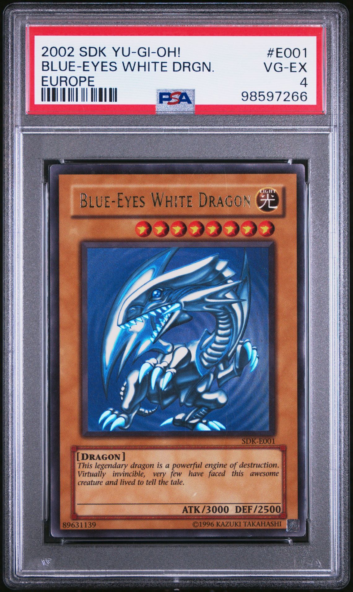 2002 YU-GI-OH! STARTER DECK: KAIBA E001 BLUE-EYES WHITE DRAGON EUROPE - PSA 4 VG-EX - Yu-Gi-Oh! 2002 YU-GI-OH! STARTER DECK: KAIBA E001 BLUE-EYES WHITE DRAGON EUROPE - PSA 4 VG-EX - Yu-Gi-Oh!
