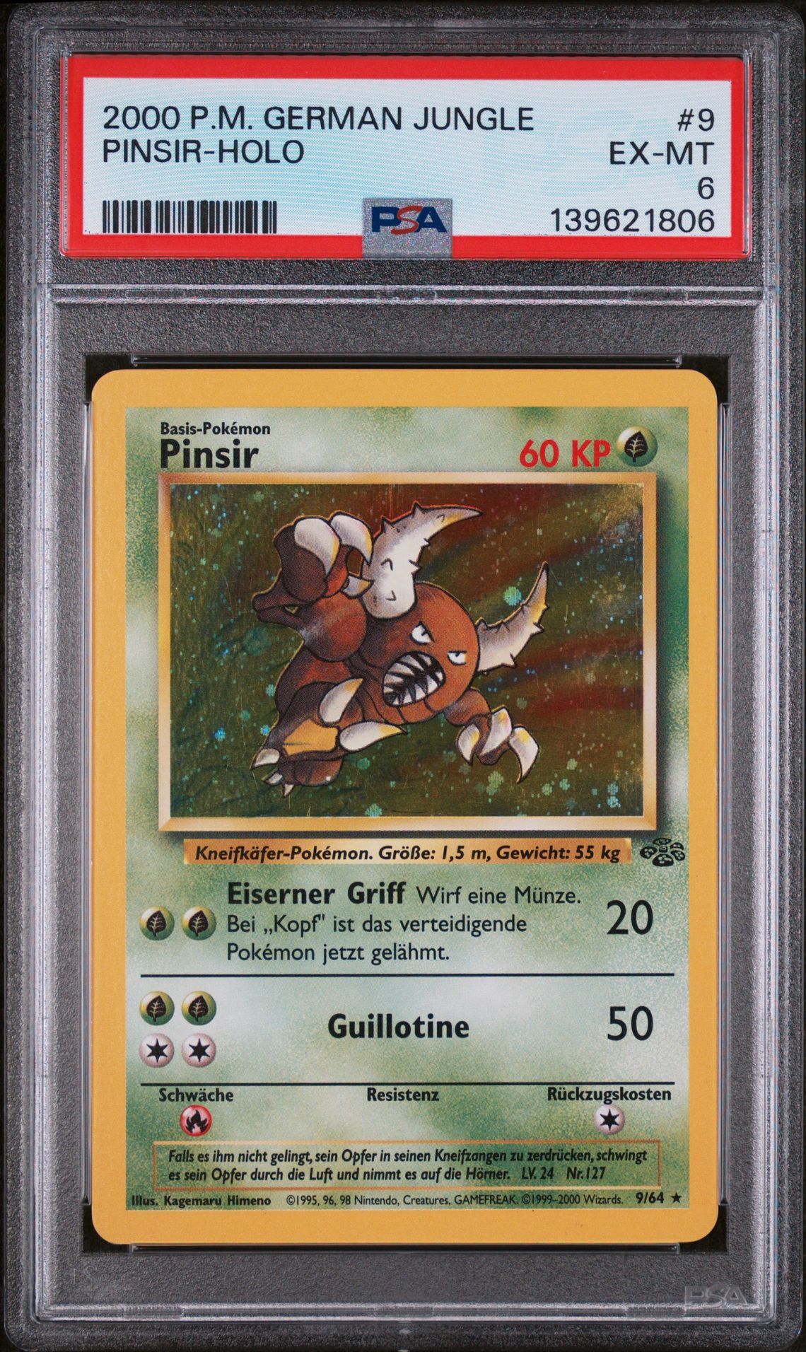 2000 POKEMON GERMAN JUNGLE #9 PINSIR-HOLO - EX-MT 6 - Pokemon 2000 POKEMON GERMAN JUNGLE #9 PINSIR-HOLO - EX-MT 6 - Pokemon