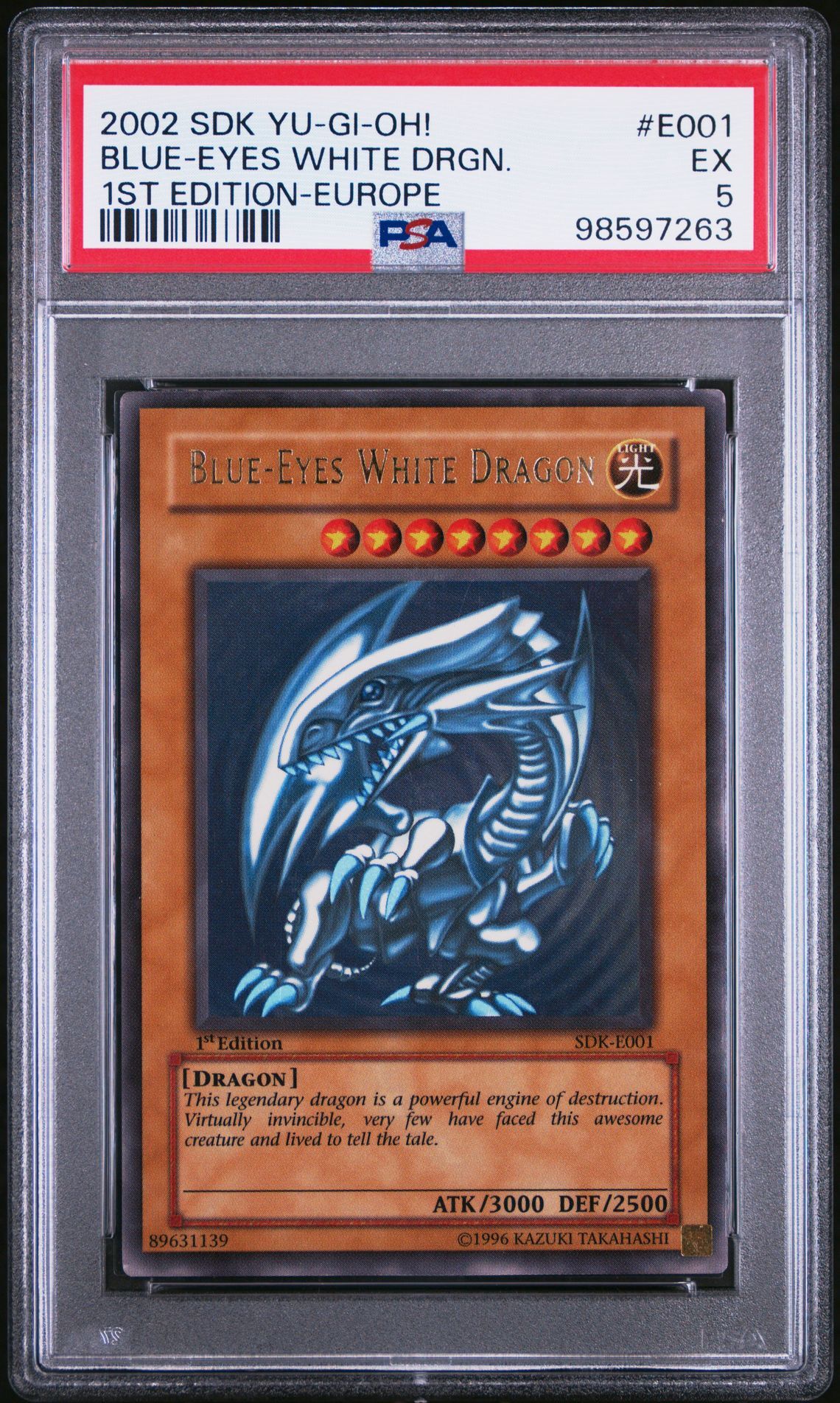 2002 YU-GI-OH! STARTER DECK: KAIBA E001 BLUE-EYES WHITE DRAGON 1ST EDITION-EUROPE - PSA 5 EX - Yu-Gi-Oh! 2002 YU-GI-OH! STARTER DECK: KAIBA E001 BLUE-EYES WHITE DRAGON 1ST EDITION-EUROPE - PSA 5 EX - Yu-Gi-Oh!