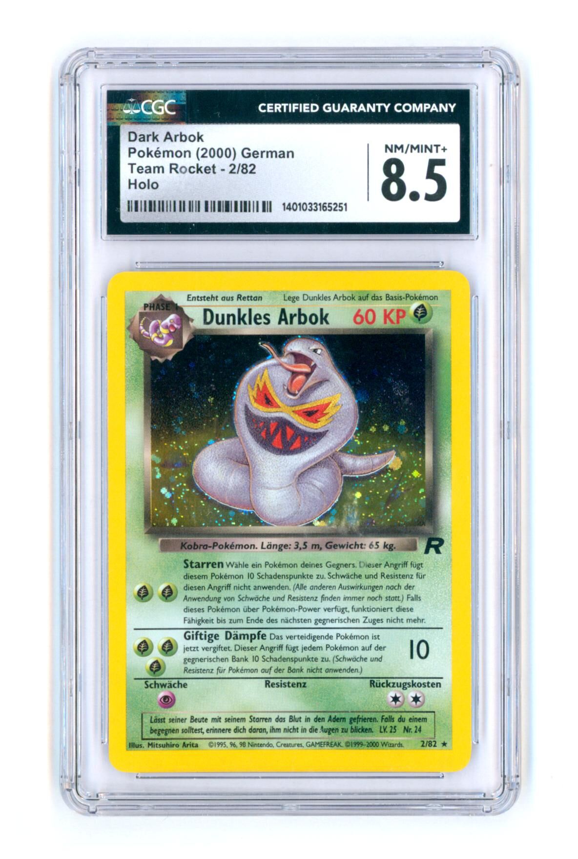 Dunkles Arbok 2/82 - Holo - Team Rocket - 2000 - CGC 8.5 NM / Mint - Pokémon Dunkles Arbok 2/82 - Holo - Team Rocket - 2000 - CGC 8.5 NM / Mint - Pokémon