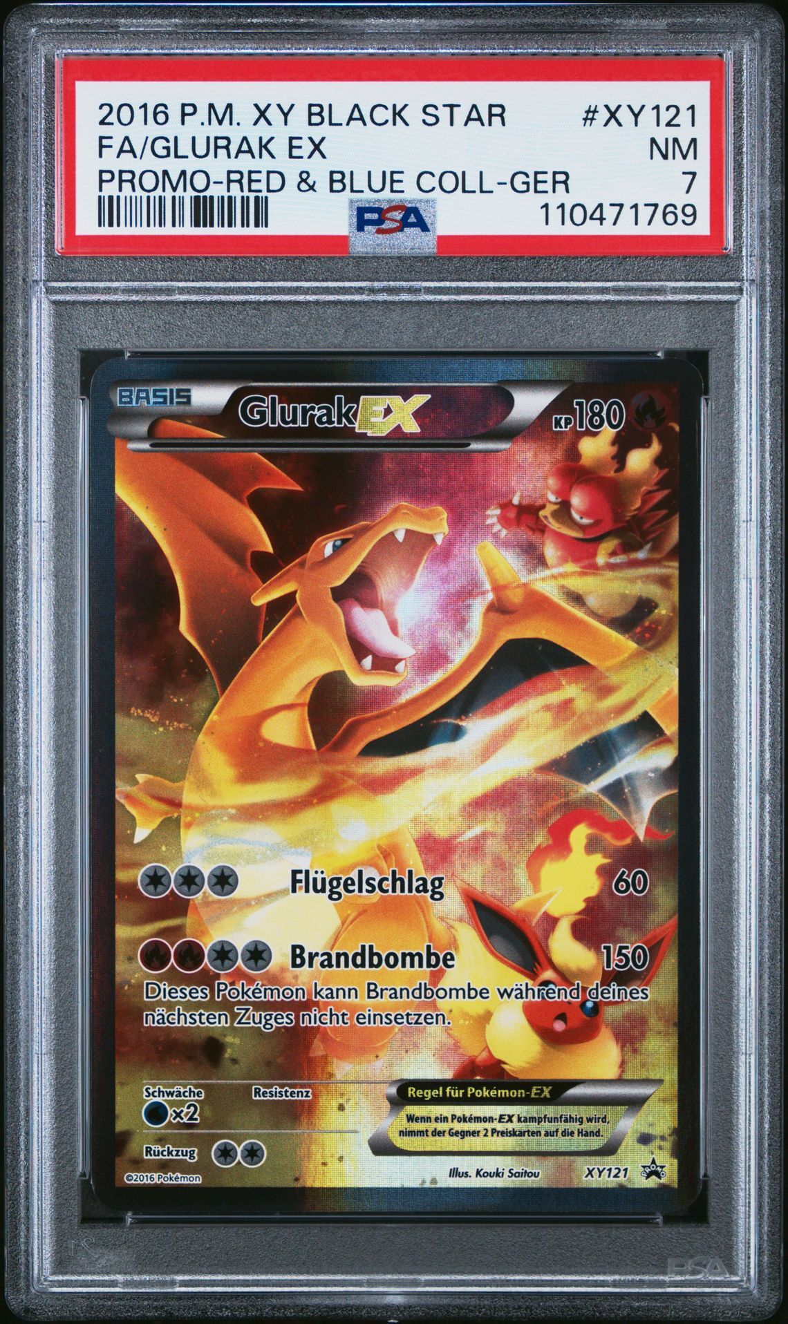 2016 POKEMON XY BLACK STAR PROMO XY121 FULL ART/GLURAK EX RED & BLUE COLLECTION-GERMAN - PSA 7 NM - Pokémon 2016 POKEMON XY BLACK STAR PROMO XY121 FULL ART/GLURAK EX RED & BLUE COLLECTION-GERMAN - PSA 7 NM - Pokémon