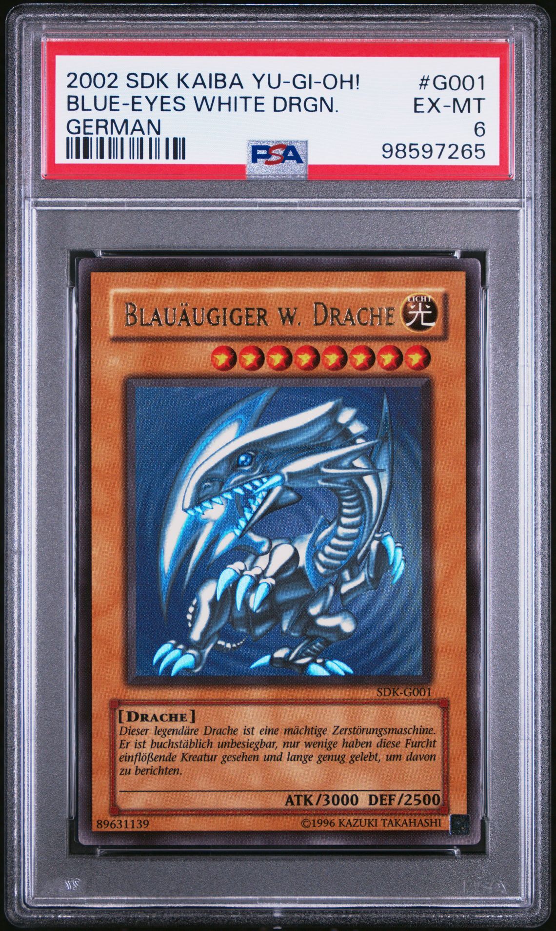 2002 YU-GI-OH! STARTER DECK: KAIBA G001 BLUE-EYES WHITE DRAGON GERMAN - PSA 6 EX-MT - Yu-Gi-Oh! 2002 YU-GI-OH! STARTER DECK: KAIBA G001 BLUE-EYES WHITE DRAGON GERMAN - PSA 6 EX-MT - Yu-Gi-Oh!