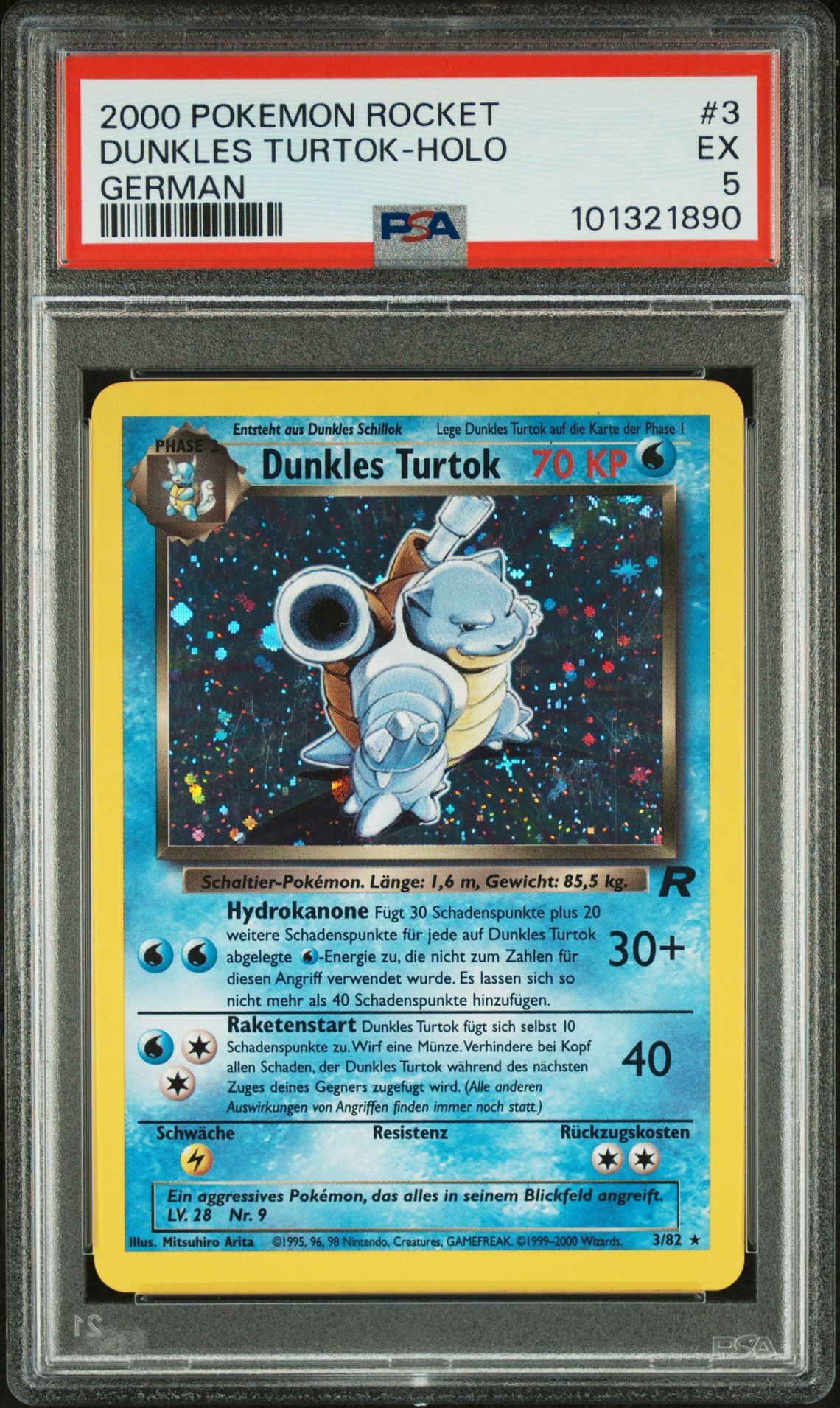 2000 POKEMON ROCKET 3 DUNKLES TURTOK-HOLO GERMAN - PSA 5 EX - Pokémon