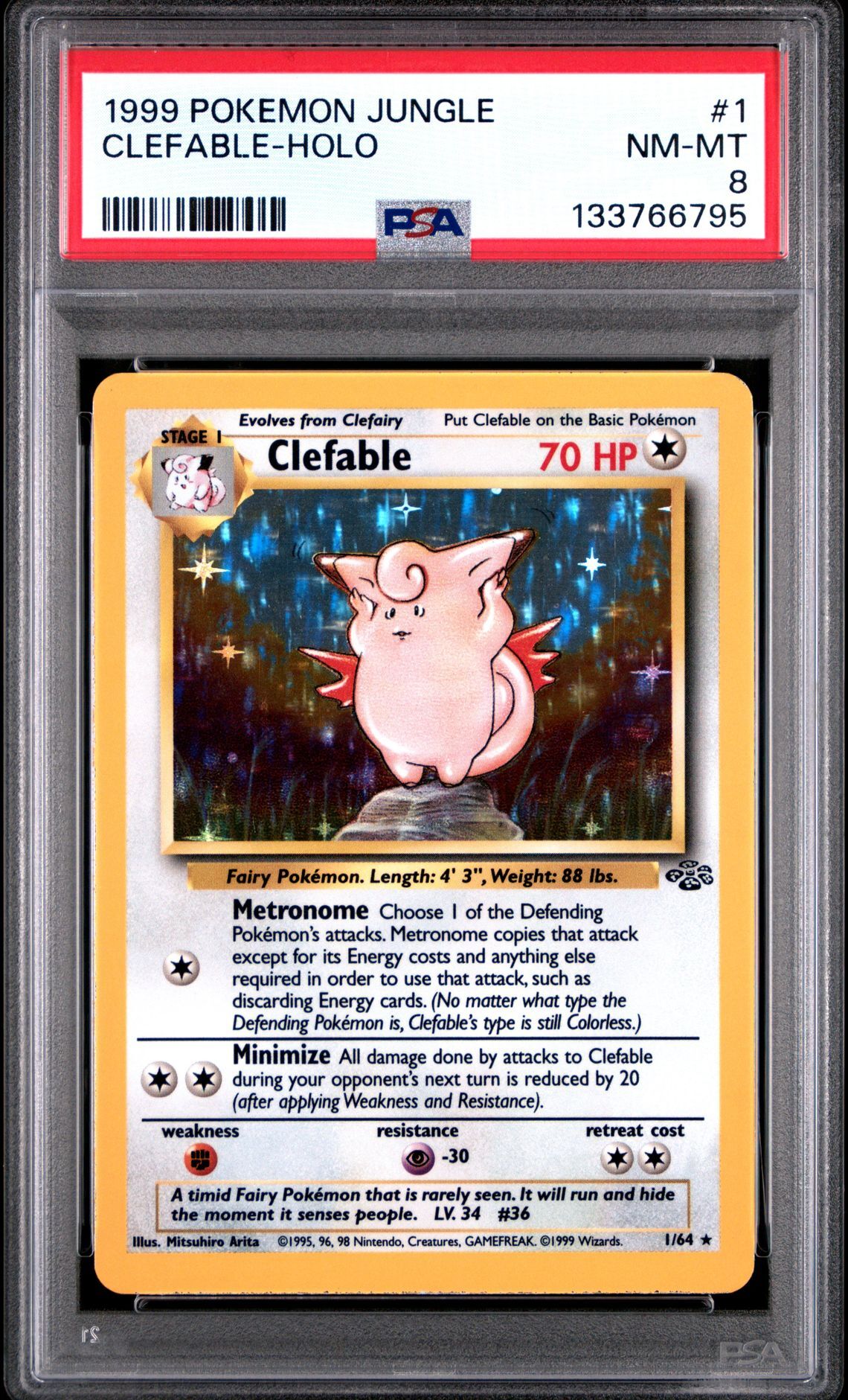 1999 POKEMON JUNGLE #1 CLEFABLE-HOLO - PSA 8 NM-MT - Pokemon