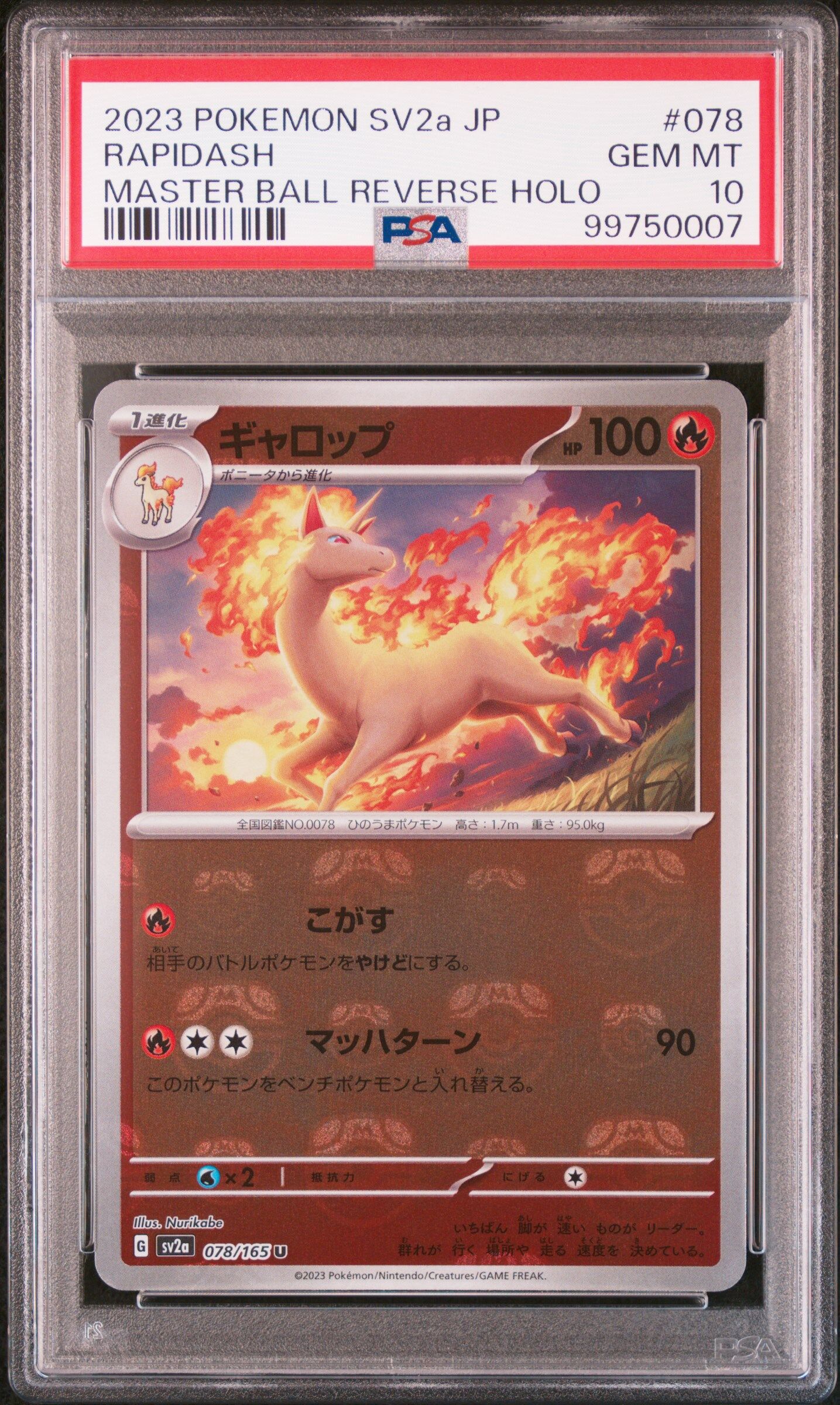 2023 POKEMON JAPANESE SV2A-POKEMON 151 #078 RAPIDASH MASTER BALL REVERSE HOLO - PSA 10 GEM-MT - Pokémon