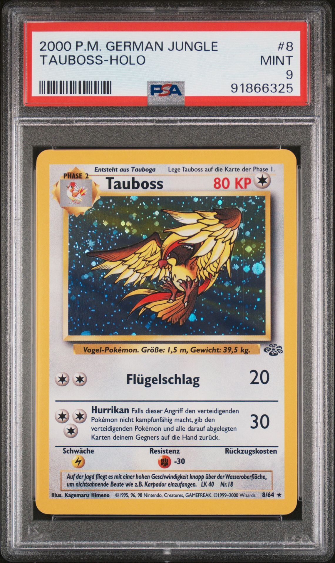 2000 POKEMON GERMAN JUNGLE 8 TAUBOSS-HOLO - PSA 9 MINT - Pokémon