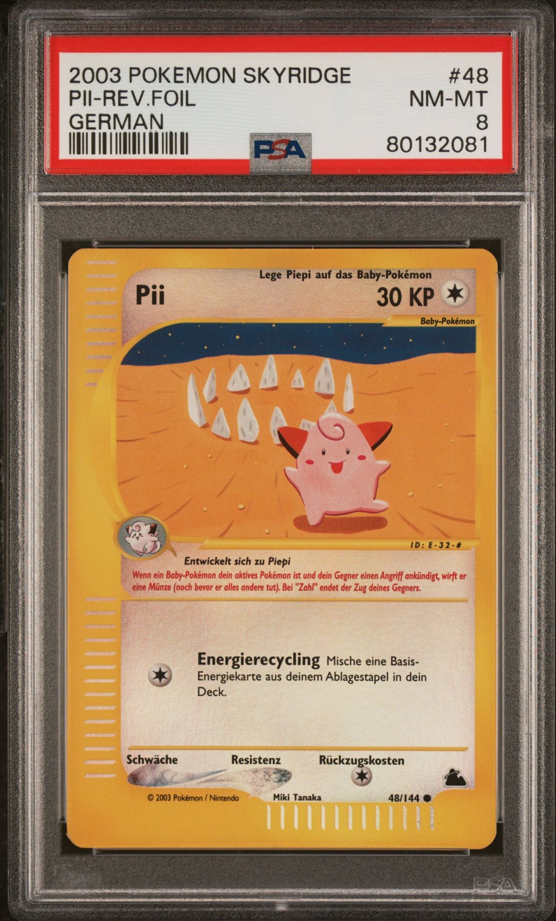 2003 POKEMON SKYRIDGE 48 PII-REVERSE FOIL GERMAN - PSA 8 NM-MT