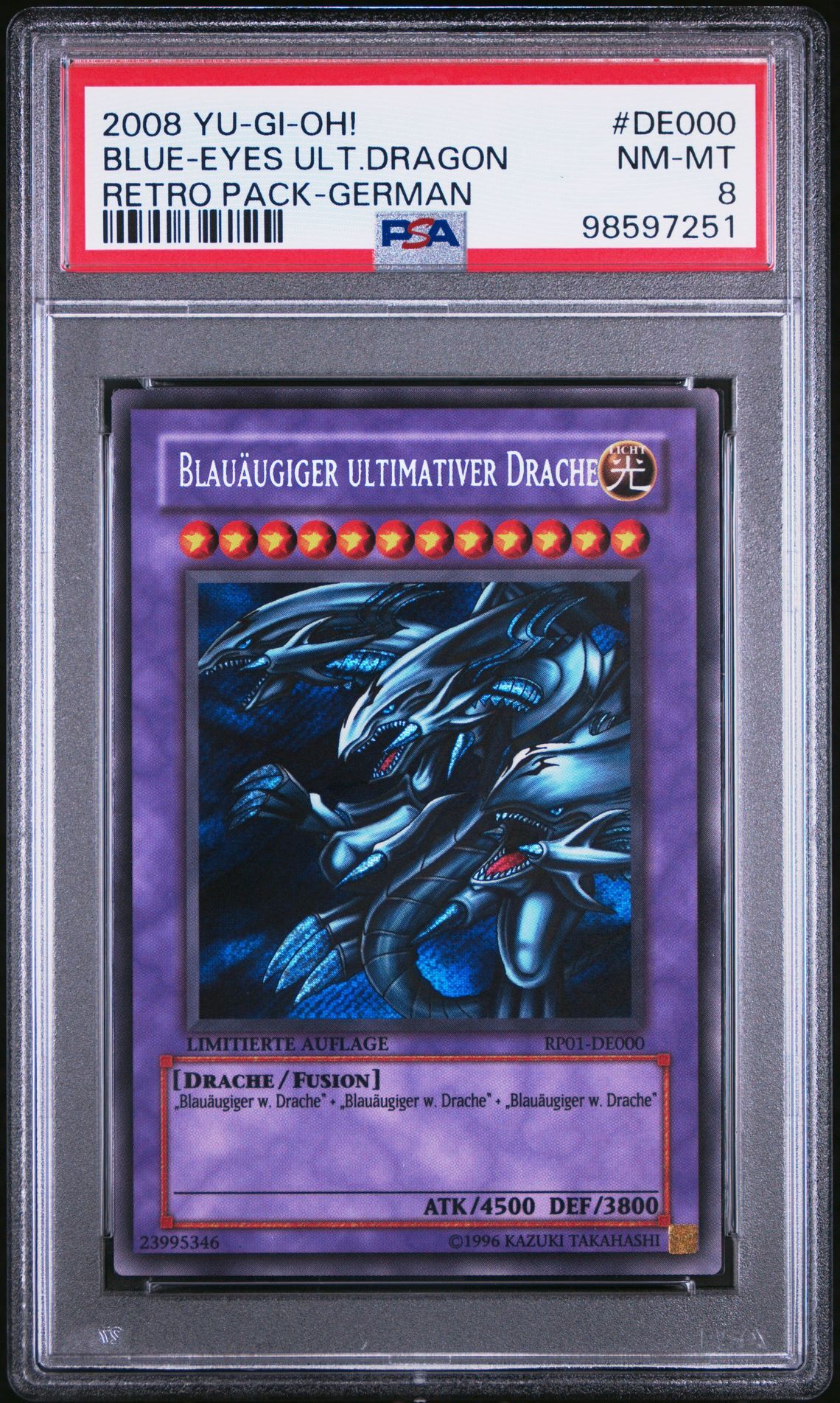 2008 YU-GI-OH! RETRO PACK DE000 BLUE-EYES ULTIMATE DRAGON GERMAN - PSA 8 NM-MT - Yu-Gi-Oh! 2008 YU-GI-OH! RETRO PACK DE000 BLUE-EYES ULTIMATE DRAGON GERMAN - PSA 8 NM-MT - Yu-Gi-Oh!