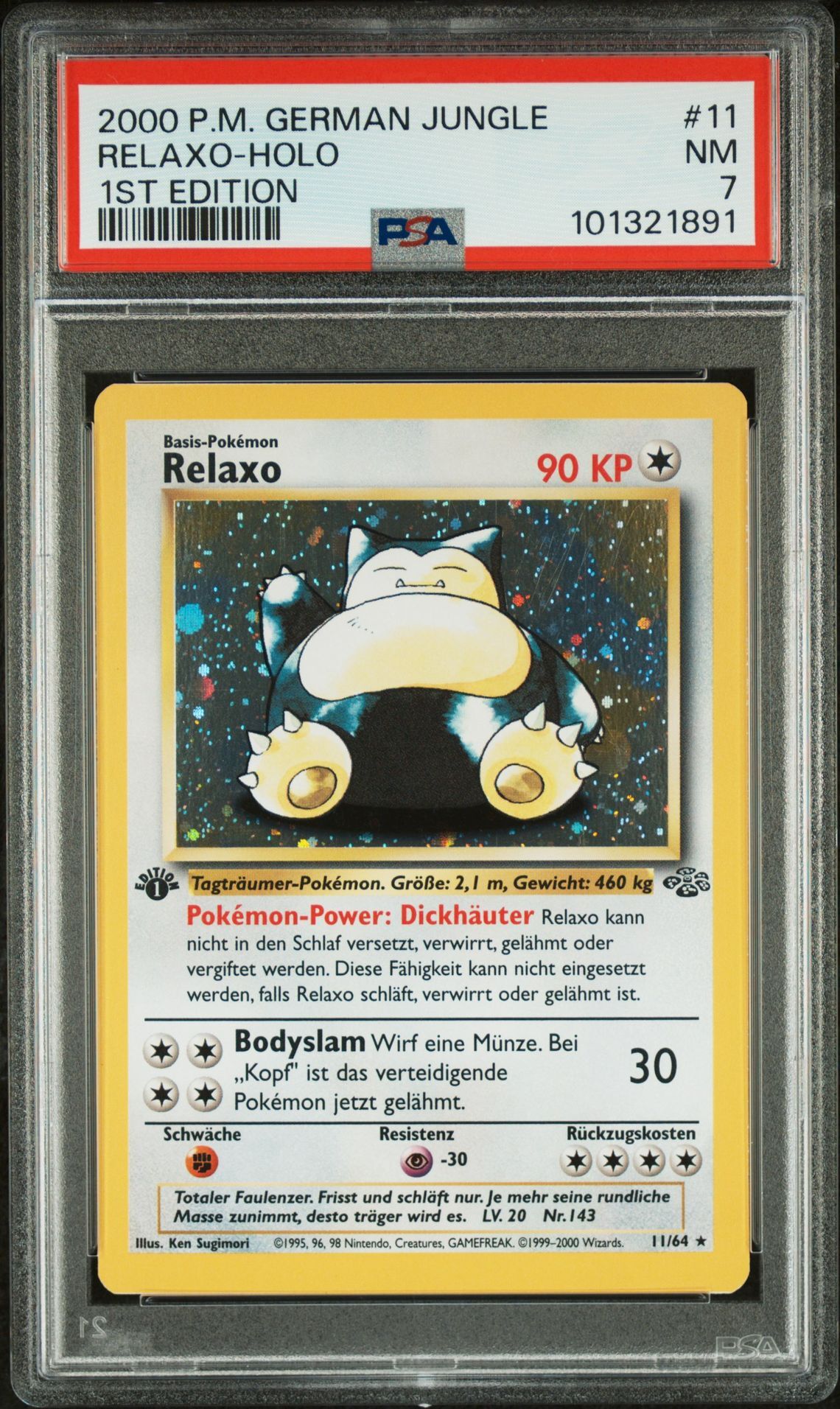 2000 POKEMON GERMAN JUNGLE 11 RELAXO-HOLO 1ST EDITION - PSA 7 NM - Pokémon