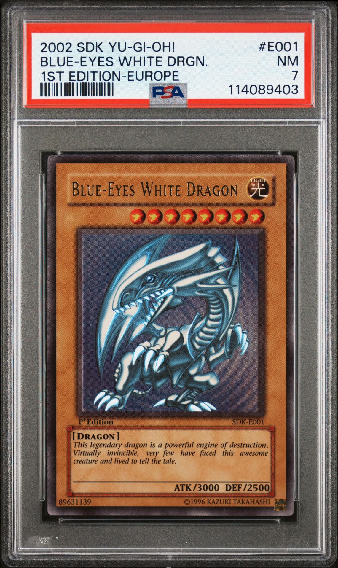 2002 YU-GI-OH! STARTER DECK: KAIBA E001 BLUE-EYES WHITE DRAGON 1ST EDITION-EUROPE - PSA 7 NM - Yu-Gi-Oh!