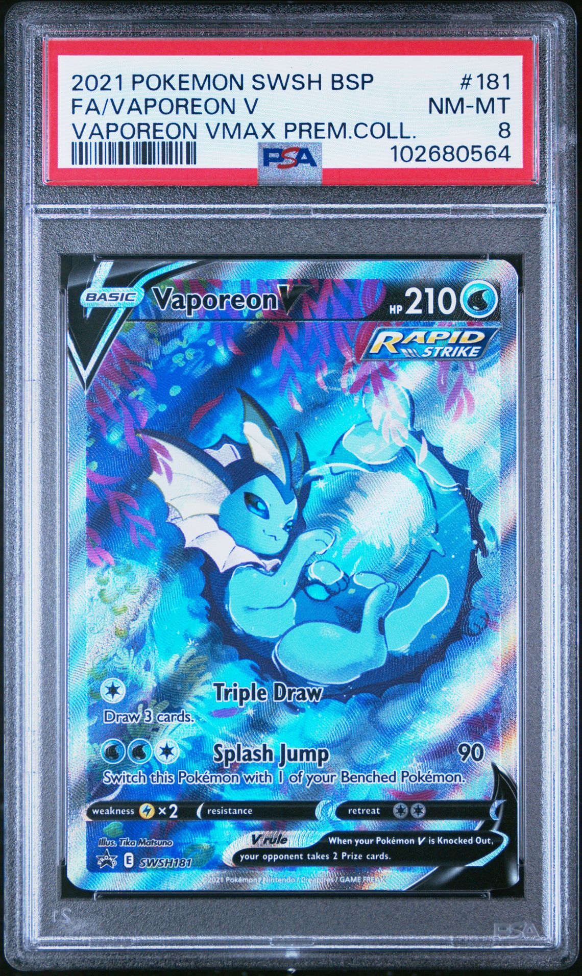 2021 POKEMON SWSH BLACK STAR PROMO 181 FULL ART/VAPOREON V VAPOREON VMAX PREMIUM COLLECTION - PSA 8 NM-MT - Pokémon 2021 POKEMON SWSH BLACK STAR PROMO 181 FULL ART/VAPOREON V VAPOREON VMAX PREMIUM COLLECTION - PSA 8 NM-MT - Pokémon
