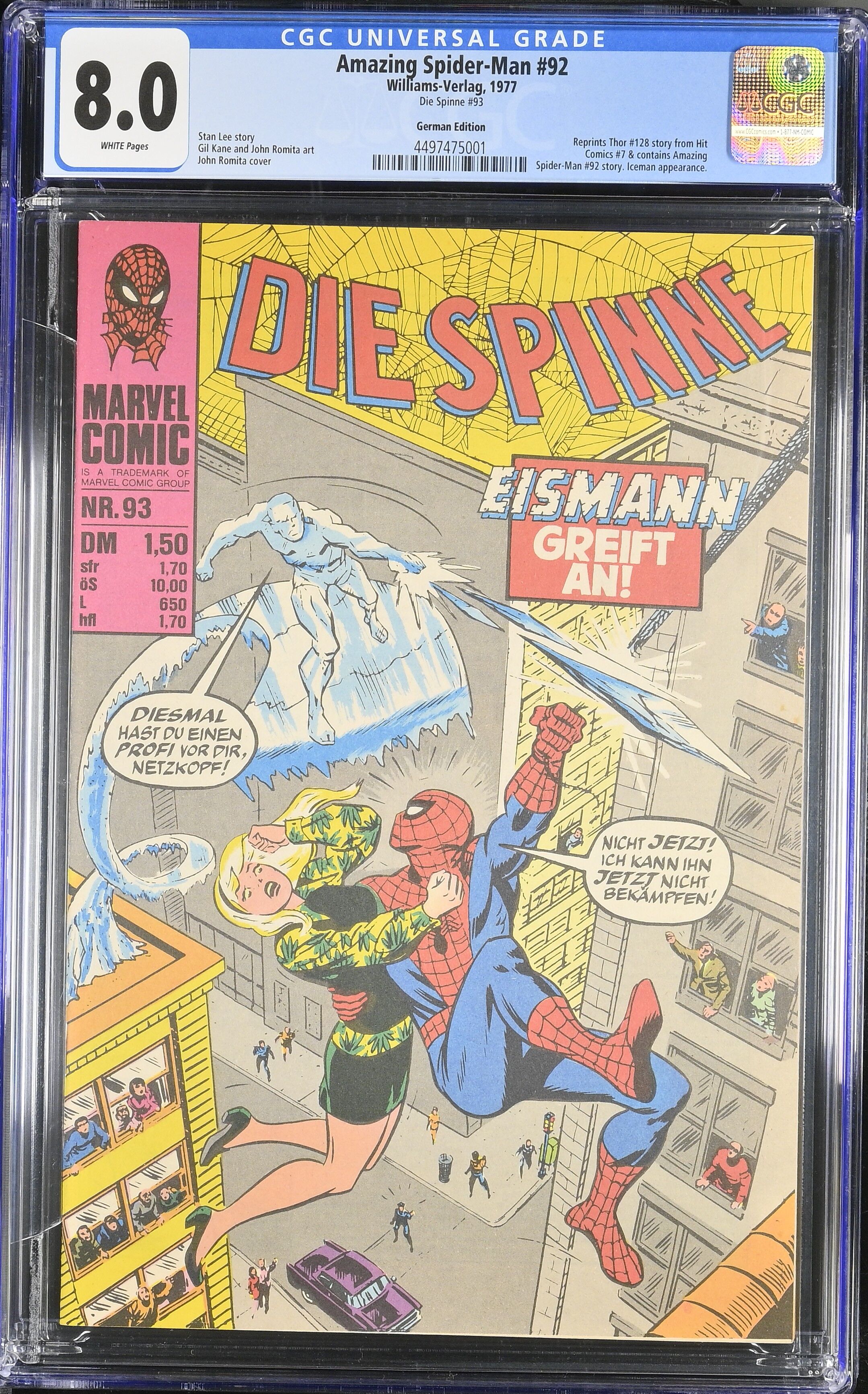 Amazing Spider-Man #92 CGC 8.0 Spinne #93 Williams