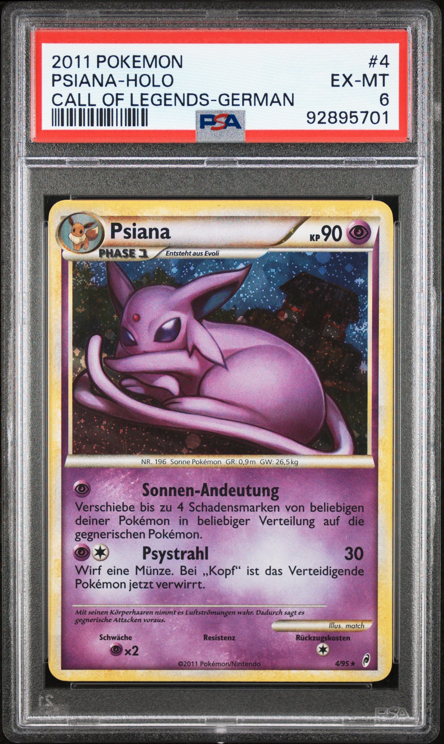 2011 POKEMON CALL OF LEGENDS 4 PSIANA-HOLO GERMAN - PSA 6 EX-MT - Pokémon