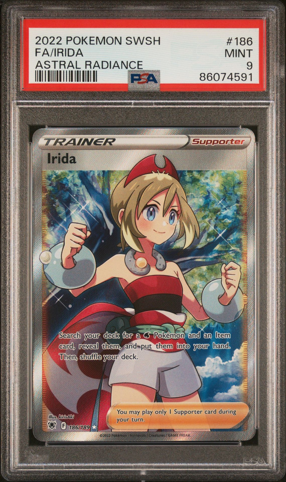 2022 POKEMON SWORD & SHIELD ASTRAL RADIANCE 186 FULL ART/IRIDA - PSA 9 MINT