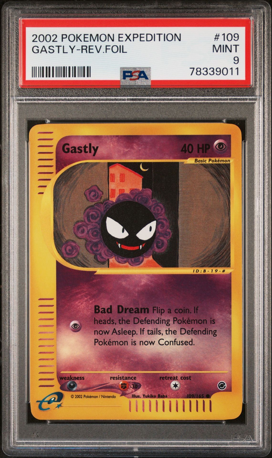 2002 POKEMON EXPEDITION 109 GASTLY-REVERSE FOIL - PSA 9 MINT 2002 POKEMON EXPEDITION 109 GASTLY-REVERSE FOIL - PSA 9 MINT