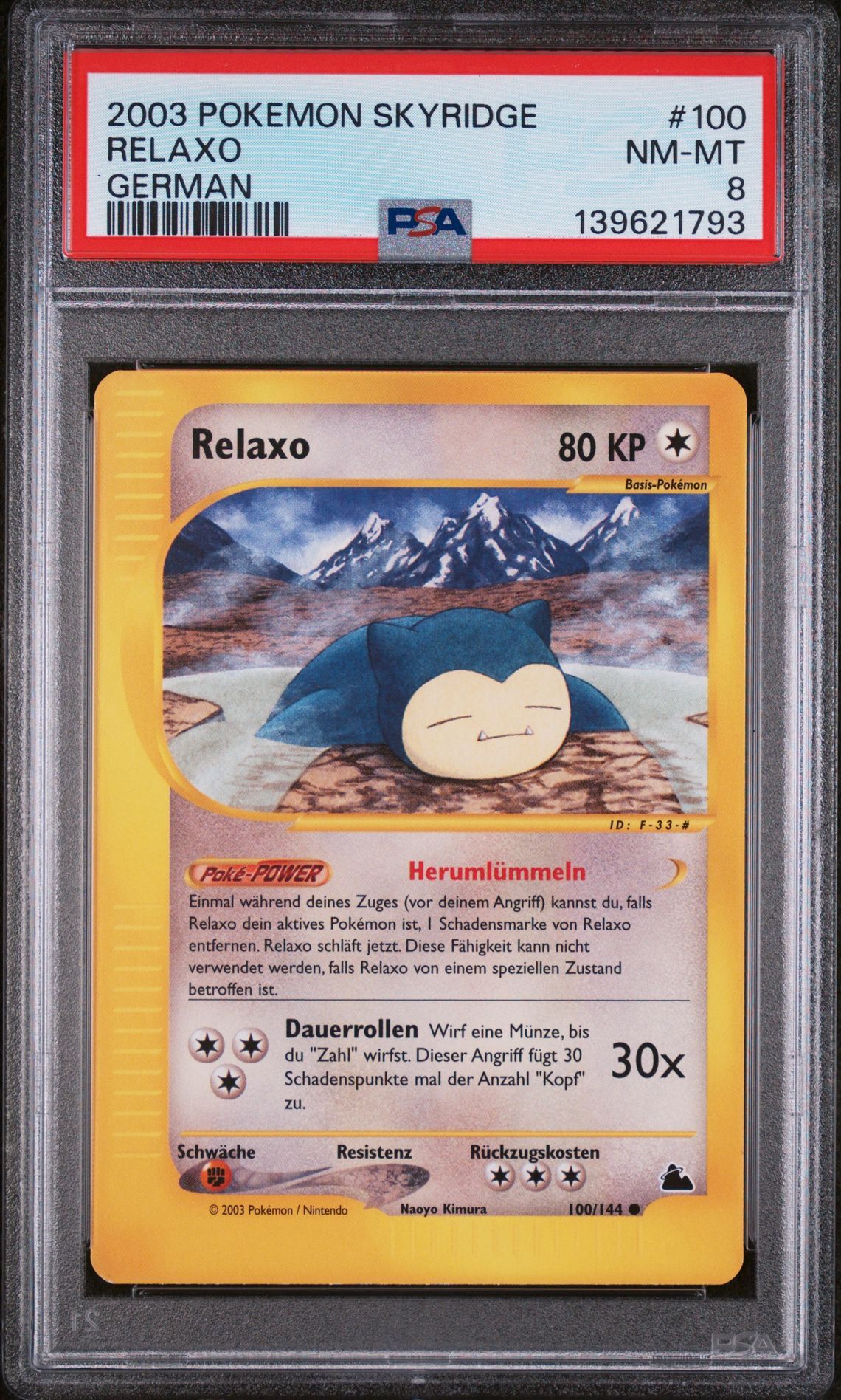 2003 POKEMON SKYRIDGE #100 RELAXO GERMAN - PSA 8 NM-MT - Pokemon