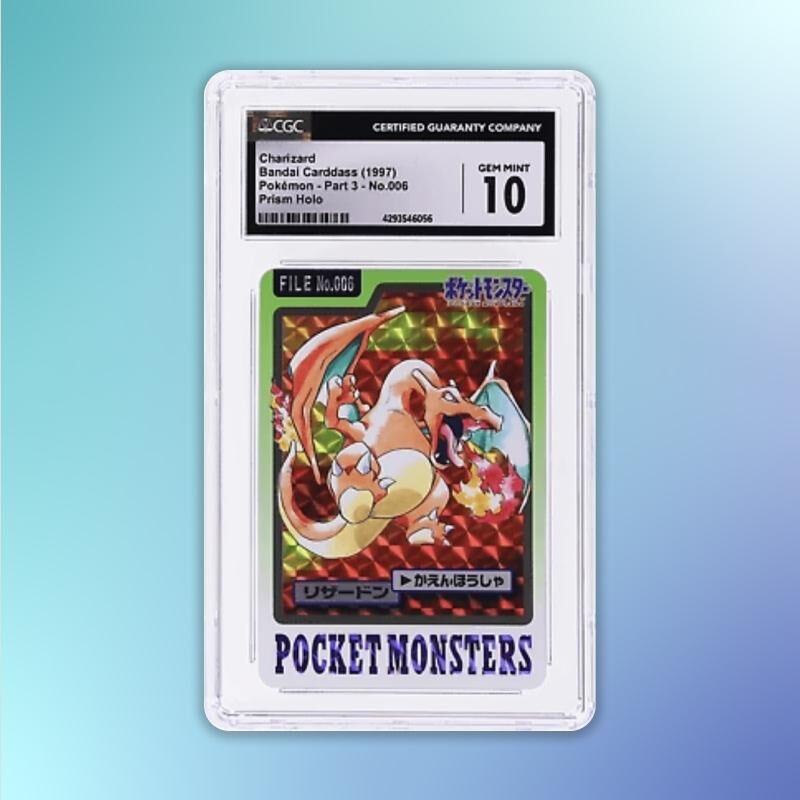 Carte Bandai Carddass Dracaufeu de 1997, évaluée Gem Mint 10 par CGC