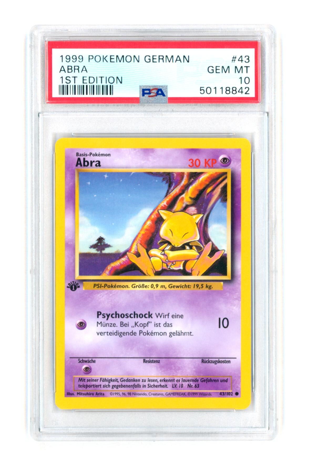 Abra 43/102 - 1st Edition - 1999 - PSA 10 GEM-MT - Pokémon Abra 43/102 - 1st Edition - 1999 - PSA 10 GEM-MT - Pokémon