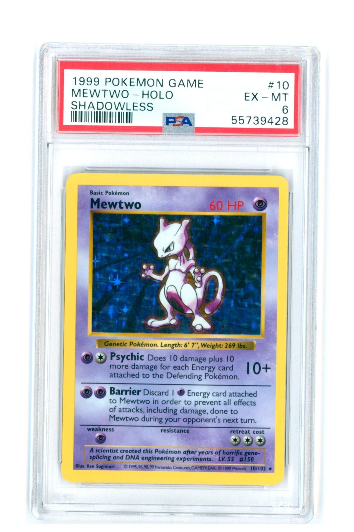 Mewtwo #10 - 1999 Pokemon Game - Holo - Shadowless - PSA 6 EX-MT - Pokemon